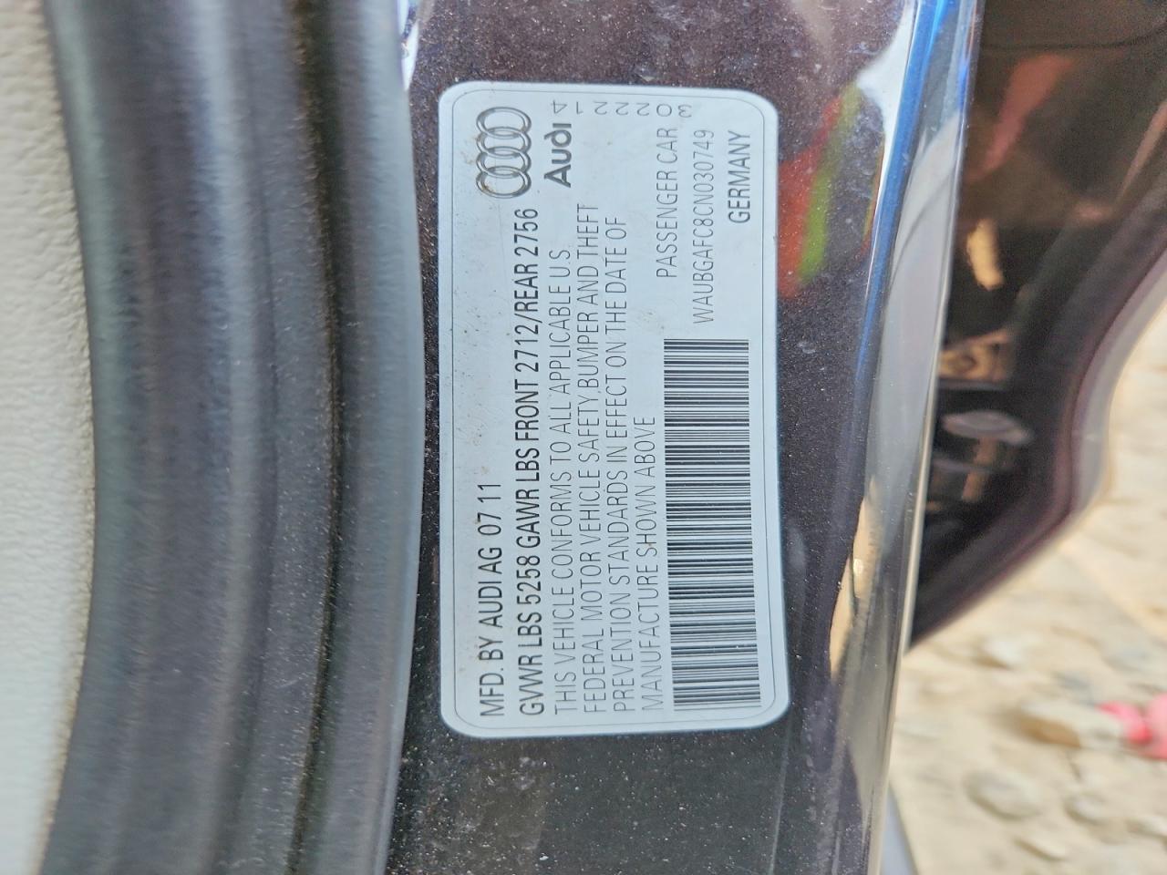 2012 Audi A6 Charcoal vin: WAUBGAFC8CN030749