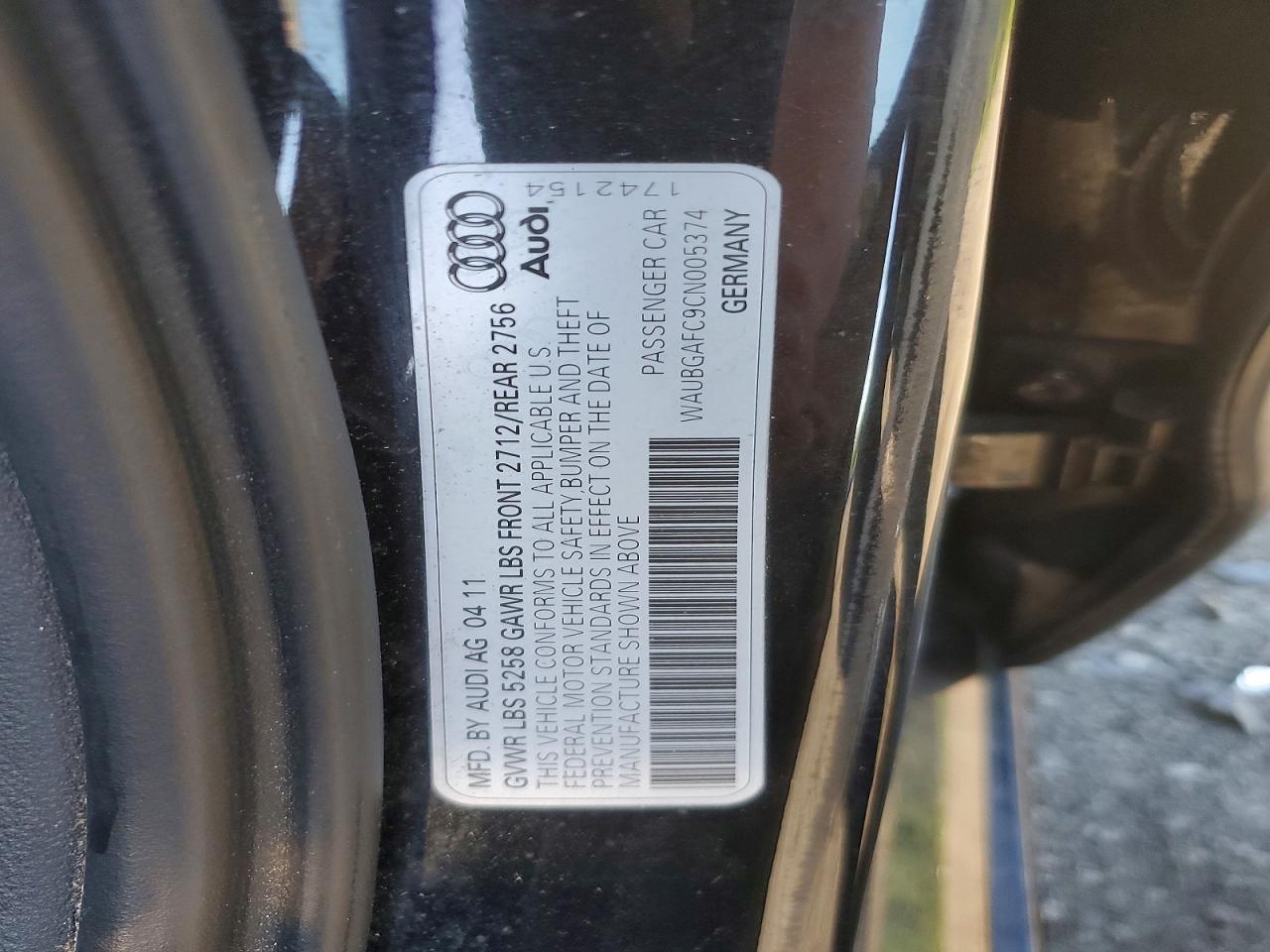 2012 Audi A6 Black vin: WAUBGAFC9CN005374
