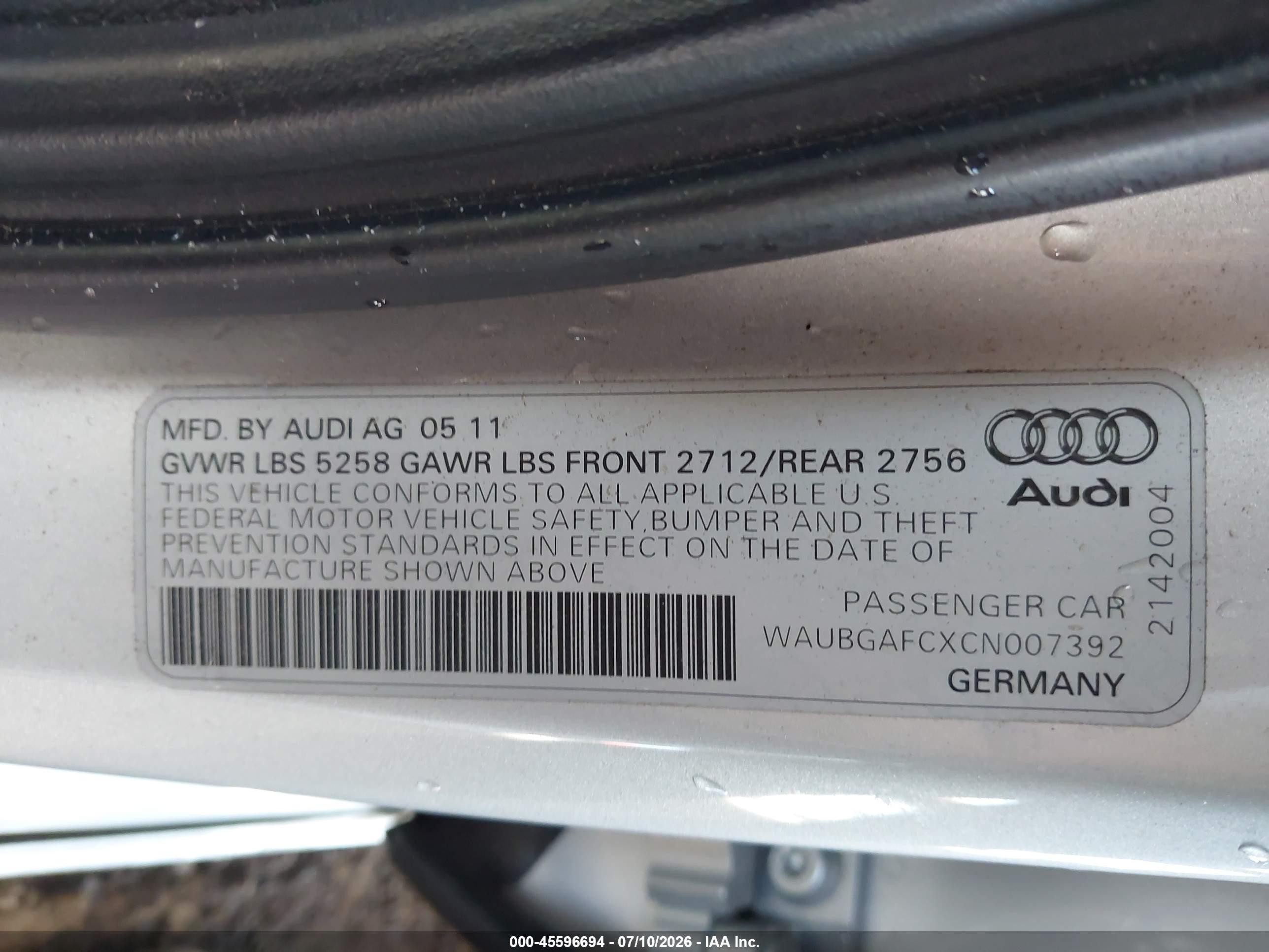 2012 Audi A6 3.0t Premium Plus Серебряный vin: WAUBGAFCXCN007392