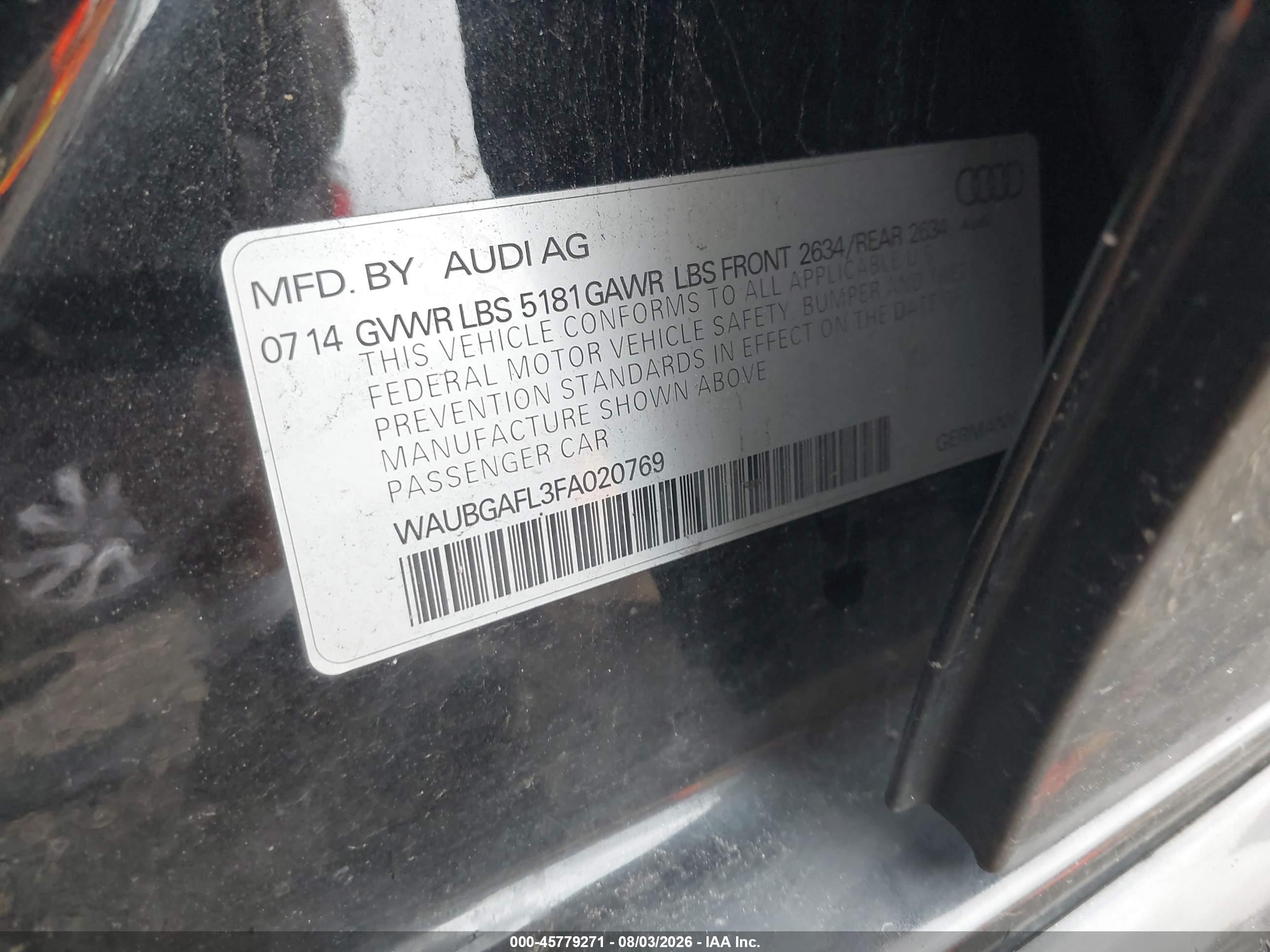 2015 Audi S4 3.0t Premium Plus Black vin: WAUBGAFL3FA020769