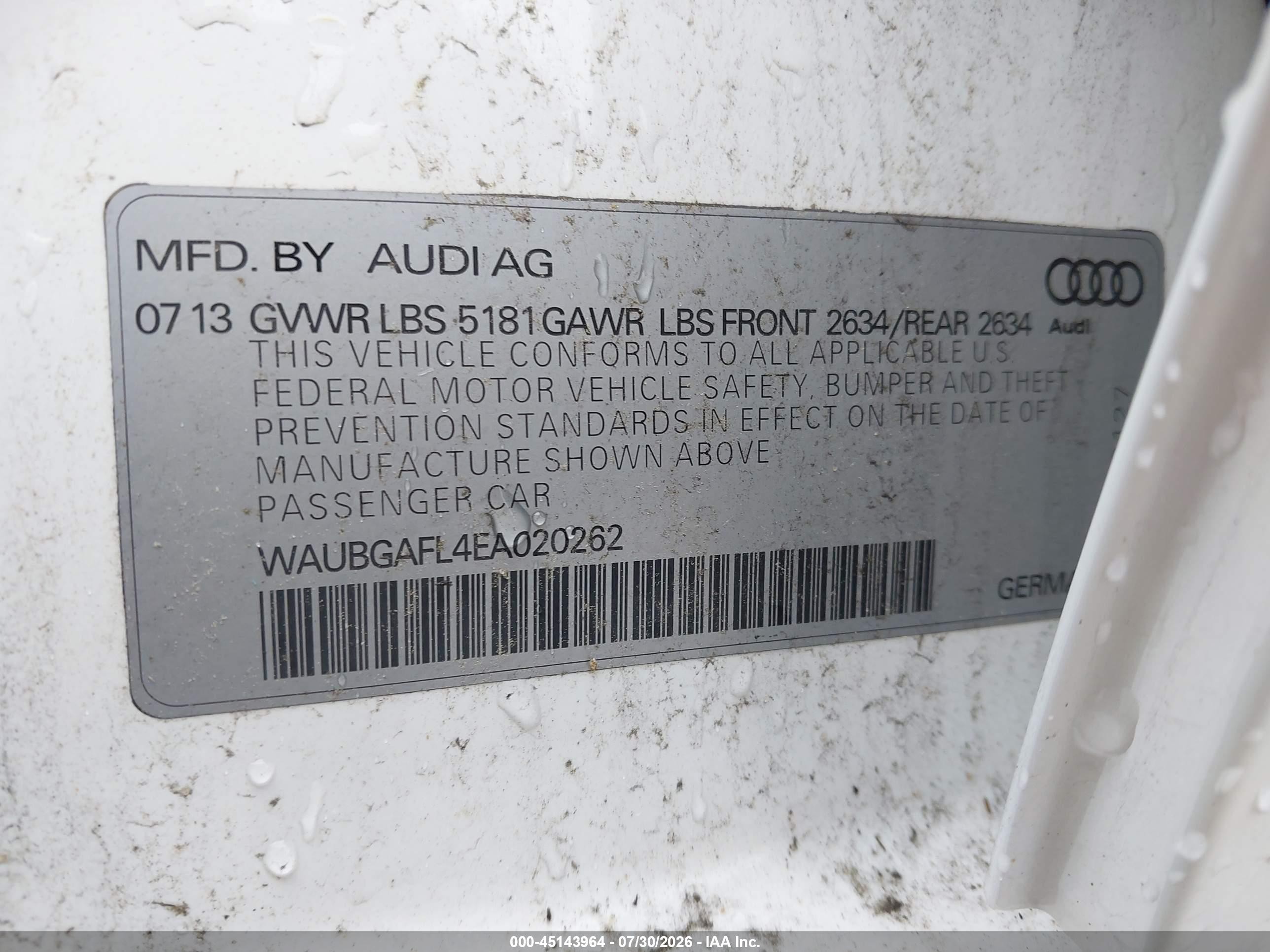 2014 Audi S4 3.0t Premium Plus White vin: WAUBGAFL4EA020262