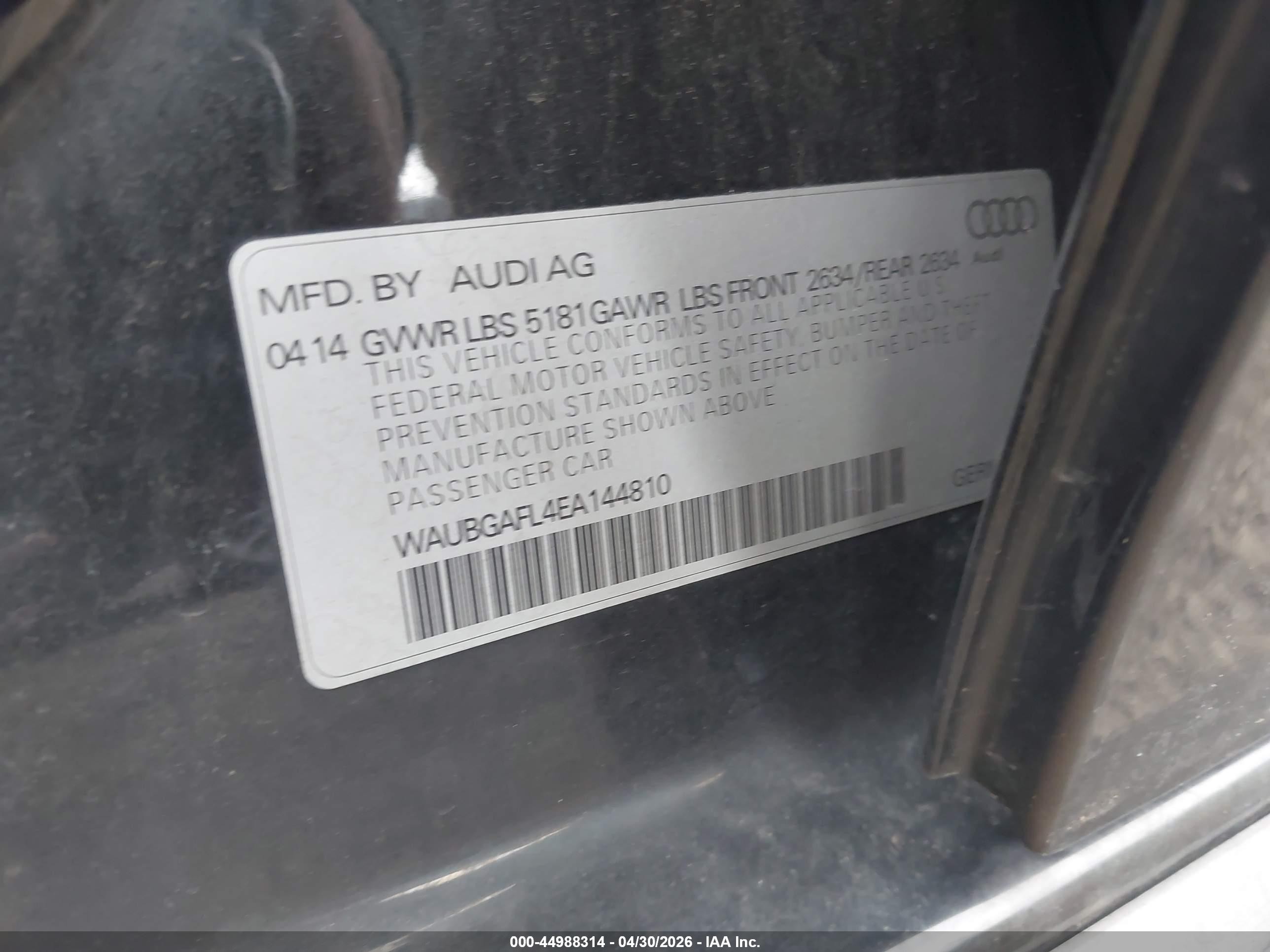 2014 Audi S4 3.0t Premium Plus Black vin: WAUBGAFL4EA144810