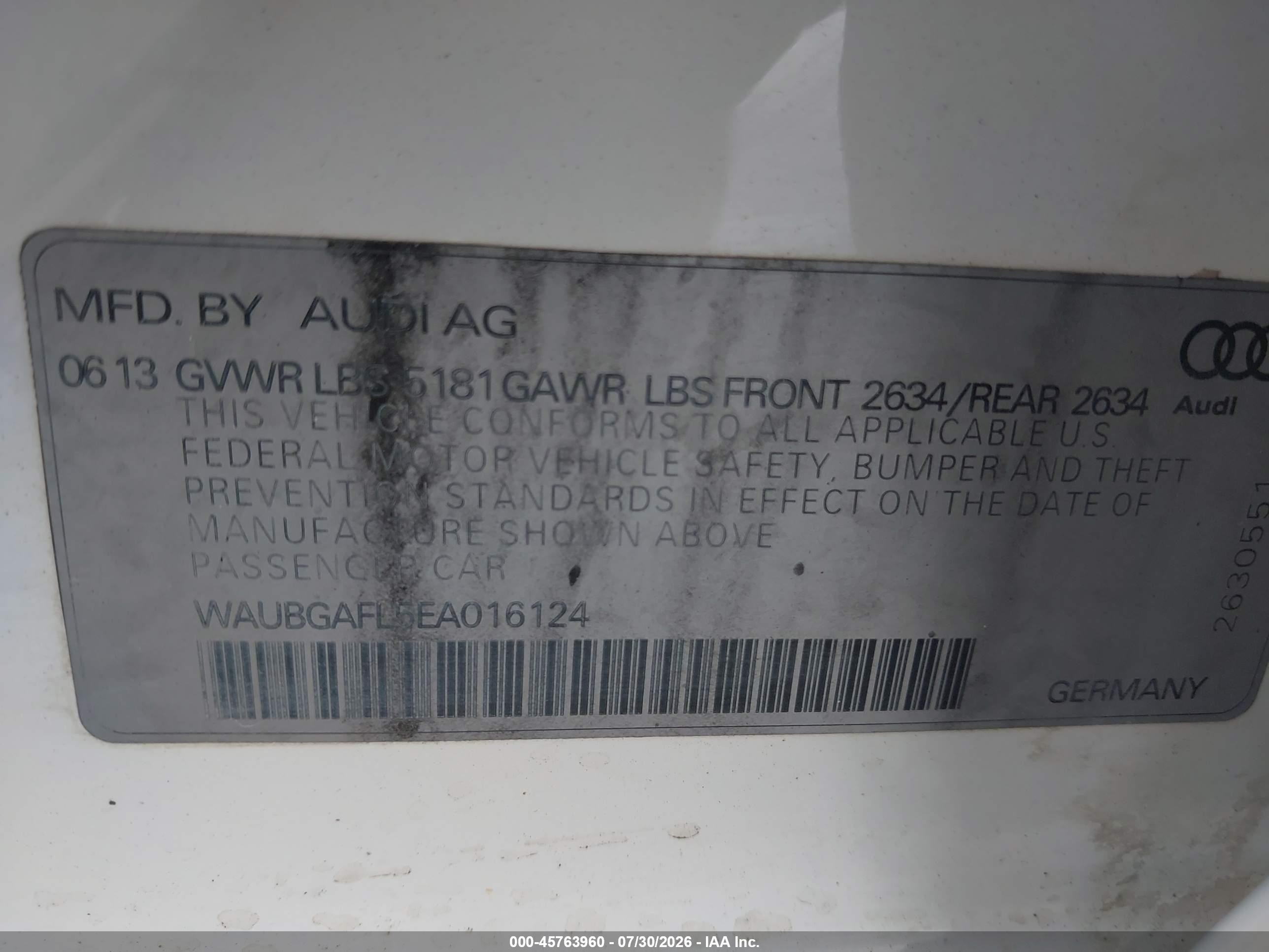 2014 Audi S4 3.0t Premium Plus Белый vin: WAUBGAFL5EA016124