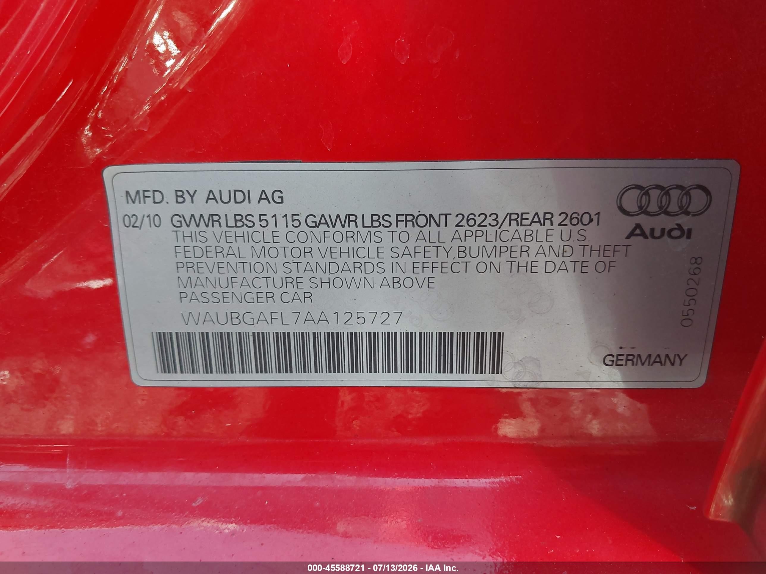 2010 Audi S4 3.0 Premium Plus Red vin: WAUBGAFL7AA125727