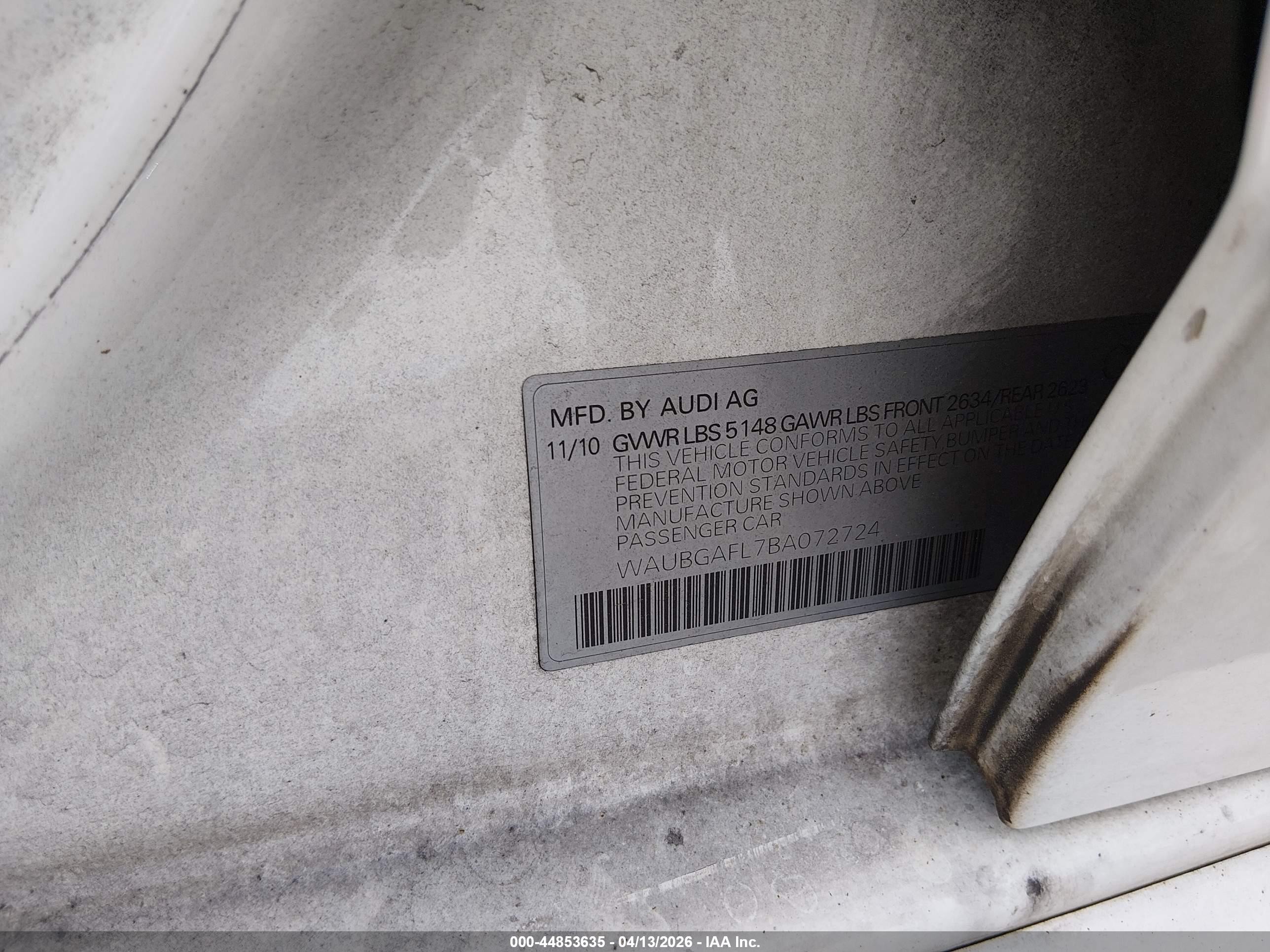 2011 Audi S4 Premium Plus Белый vin: WAUBGAFL7BA072724