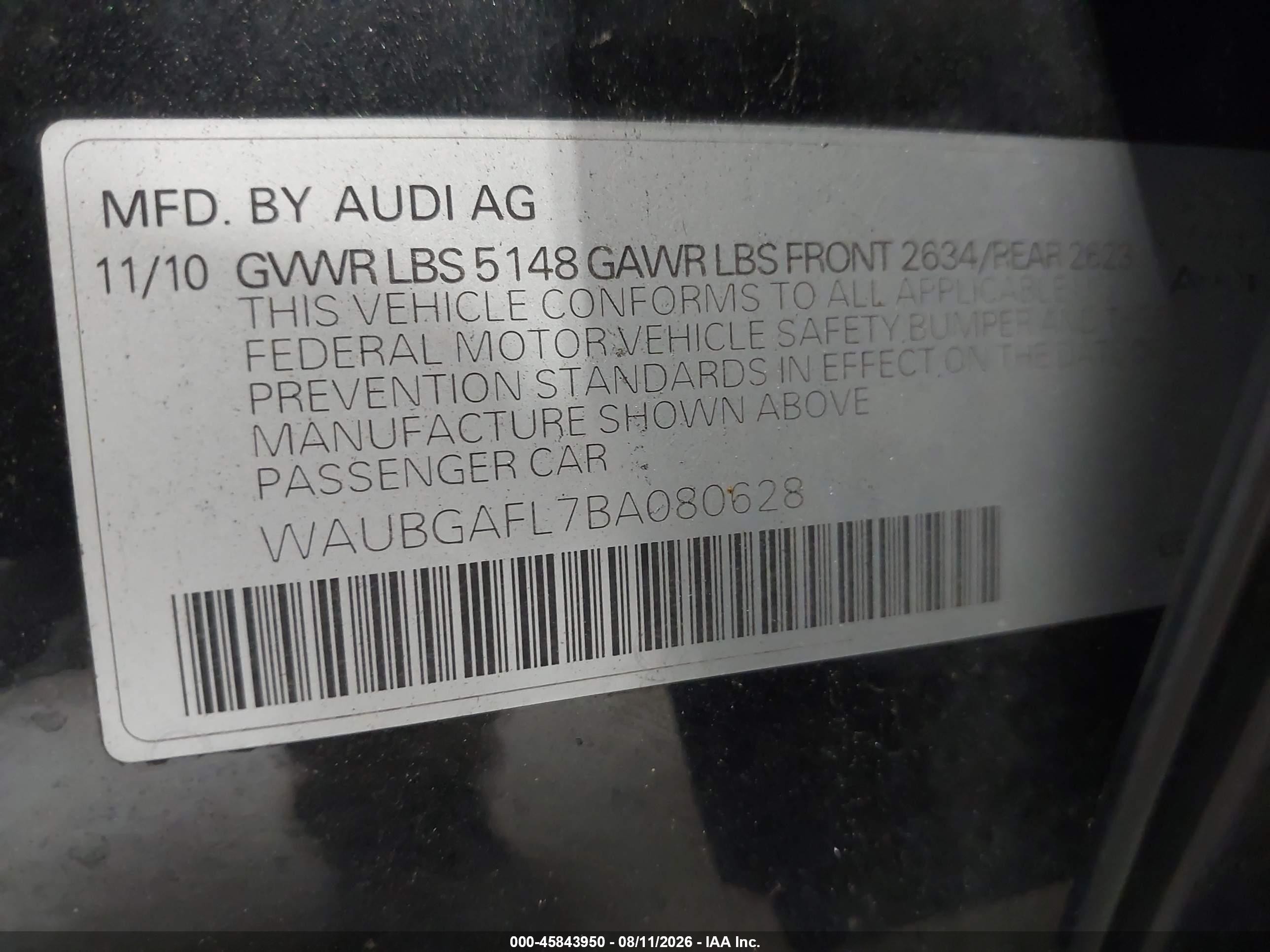 2011 Audi S4 3.0 Premium Plus Black vin: WAUBGAFL7BA080628