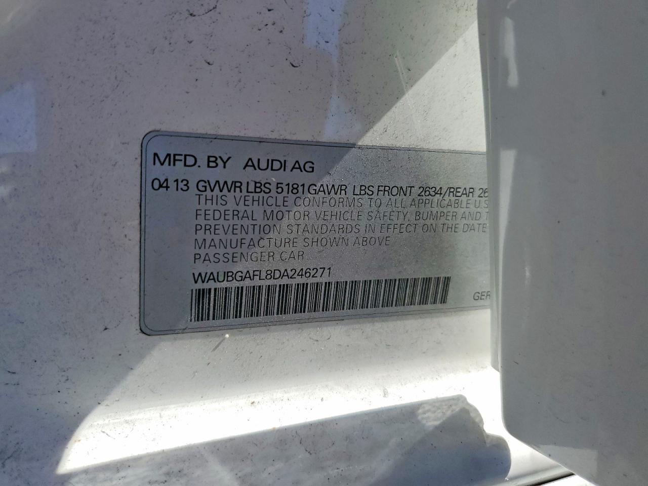 2013 Audi S4 Premium Plus White vin: WAUBGAFL8DA246271