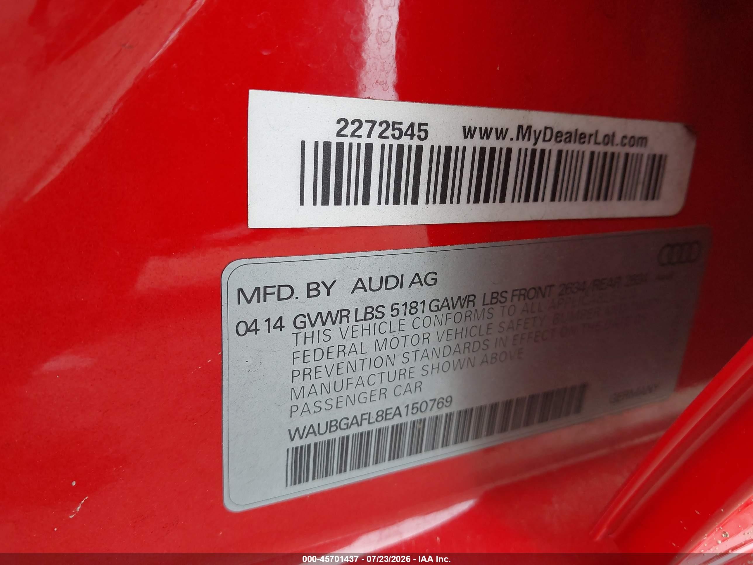 2014 Audi S4 3.0t Premium Plus Red vin: WAUBGAFL8EA150769