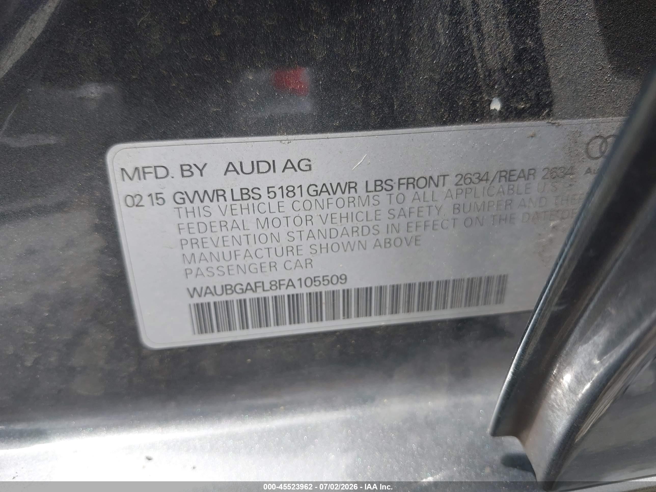 2015 Audi S4 3.0t Premium Plus Серый vin: WAUBGAFL8FA105509