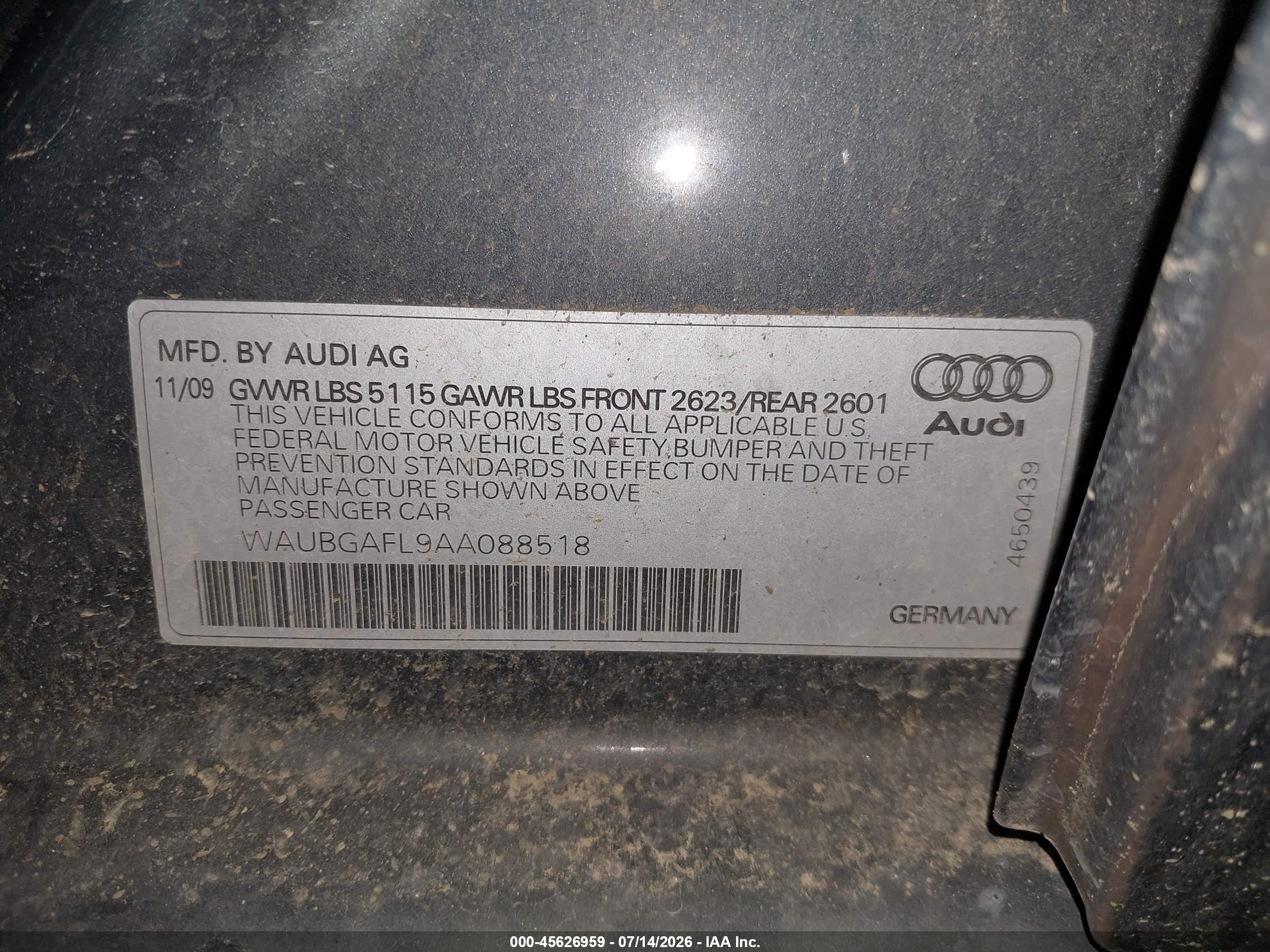 2010 Audi S4 3.0 Premium Plus Green vin: WAUBGAFL9AA088518