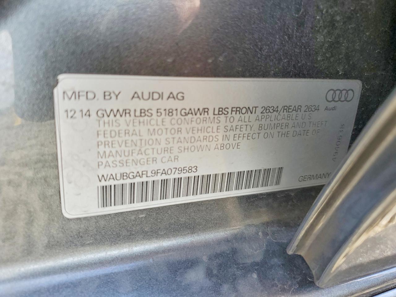 2015 Audi S4 Premium Plus Угольный vin: WAUBGAFL9FA079583