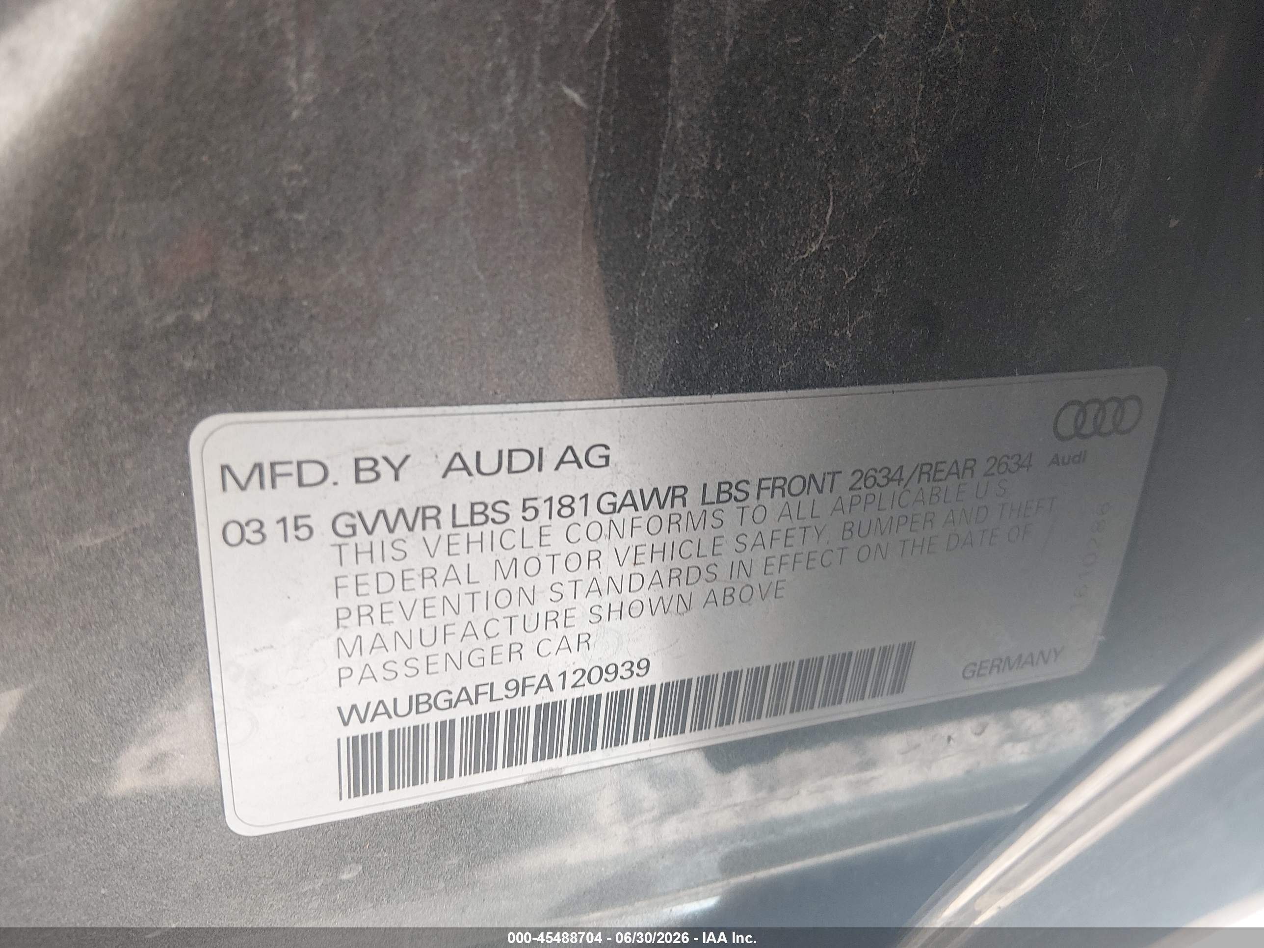 2015 Audi S4 3.0t Premium Plus Серый vin: WAUBGAFL9FA120939
