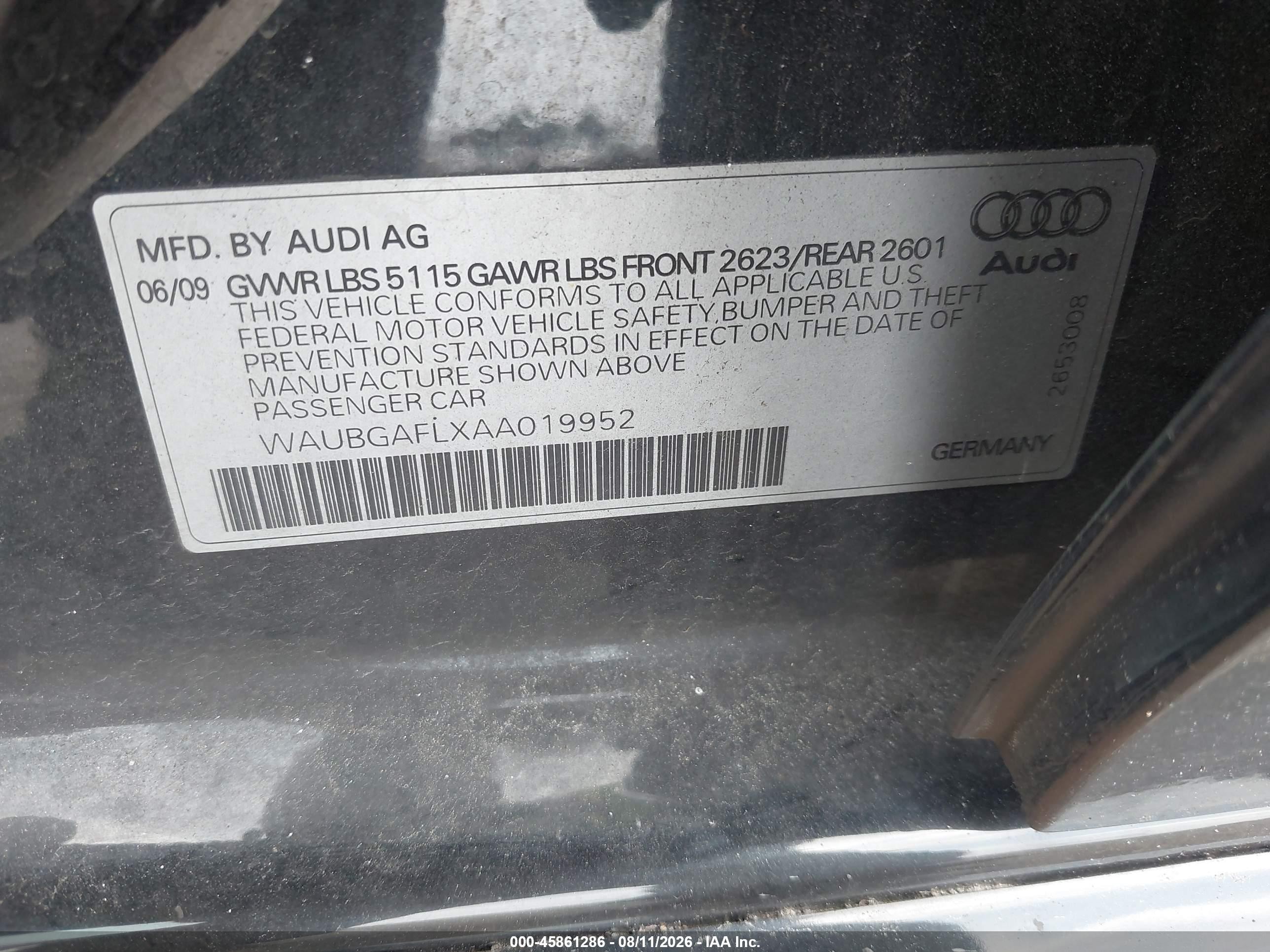2010 Audi S4 3.0 Premium Plus Black vin: WAUBGAFLXAA019952