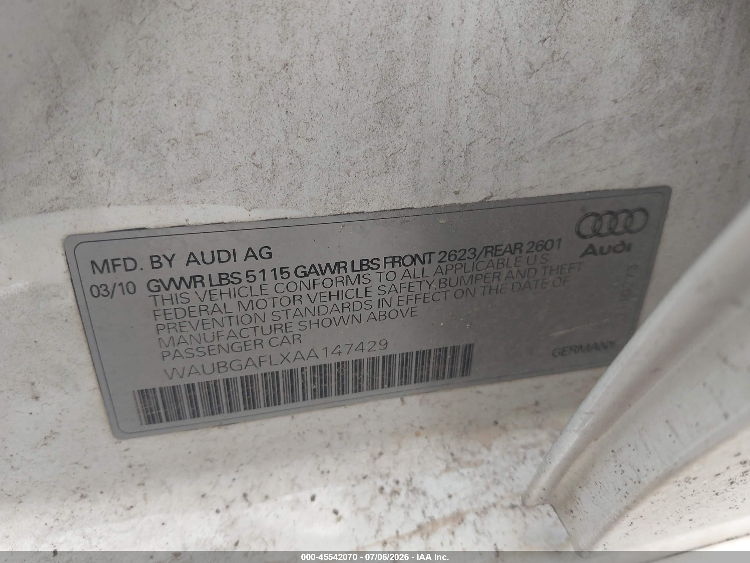2010 Audi S4 3.0 Premium Plus White vin: WAUBGAFLXAA147429