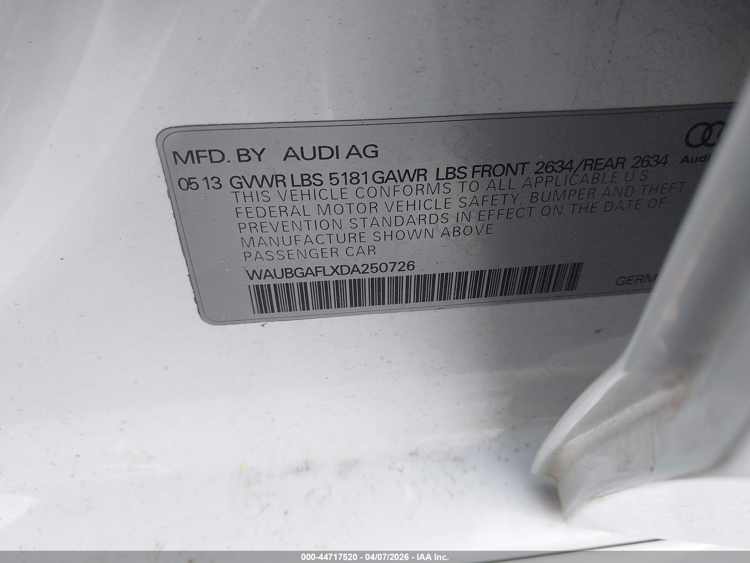 2013 Audi S4 3.0t Premium Plus White vin: WAUBGAFLXDA250726