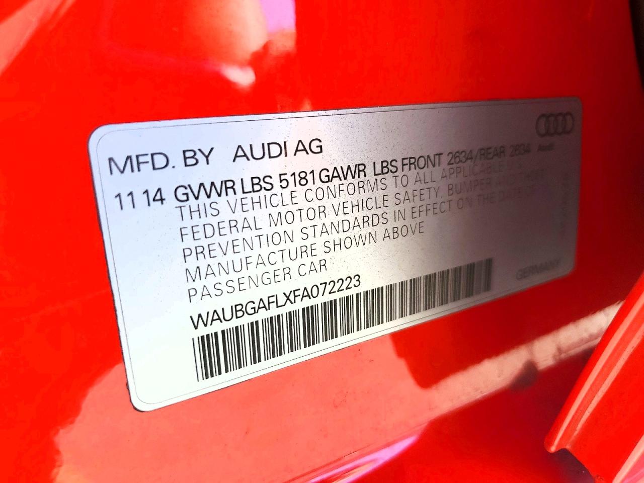 2015 Audi S4 Premium Plus Red vin: WAUBGAFLXFA072223