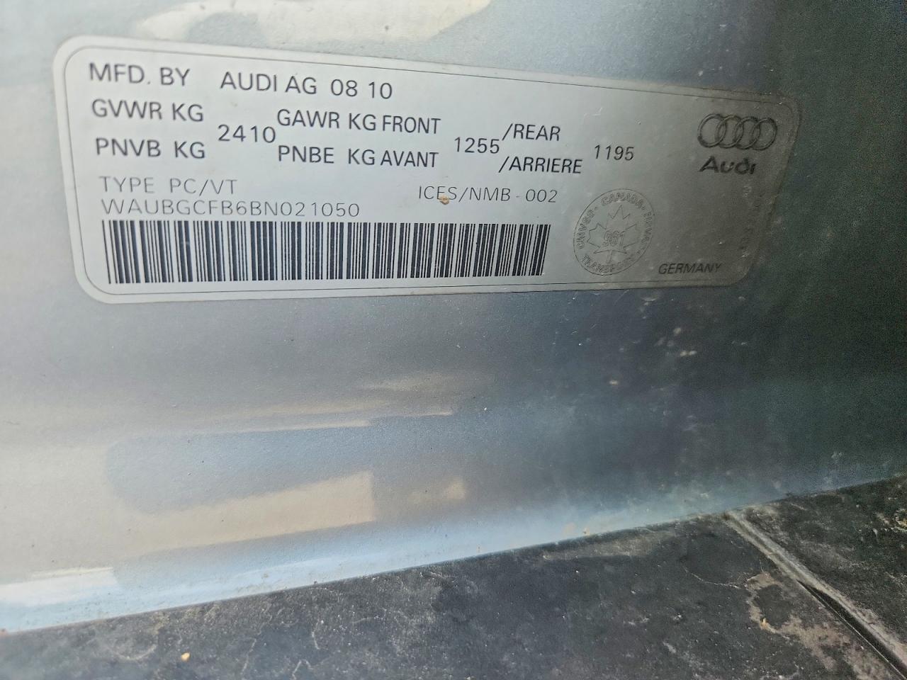 2011 Audi A6 Premium Silver vin: WAUBGCFB6BN021050