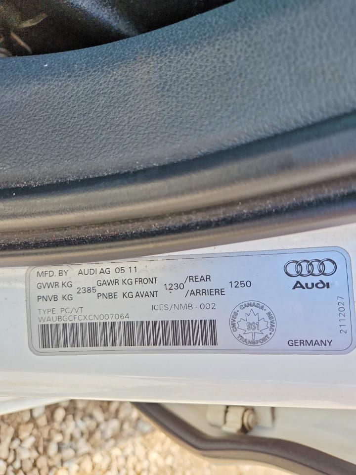 2012 Audi A6 Quattro White vin: WAUBGCFCXCN007064