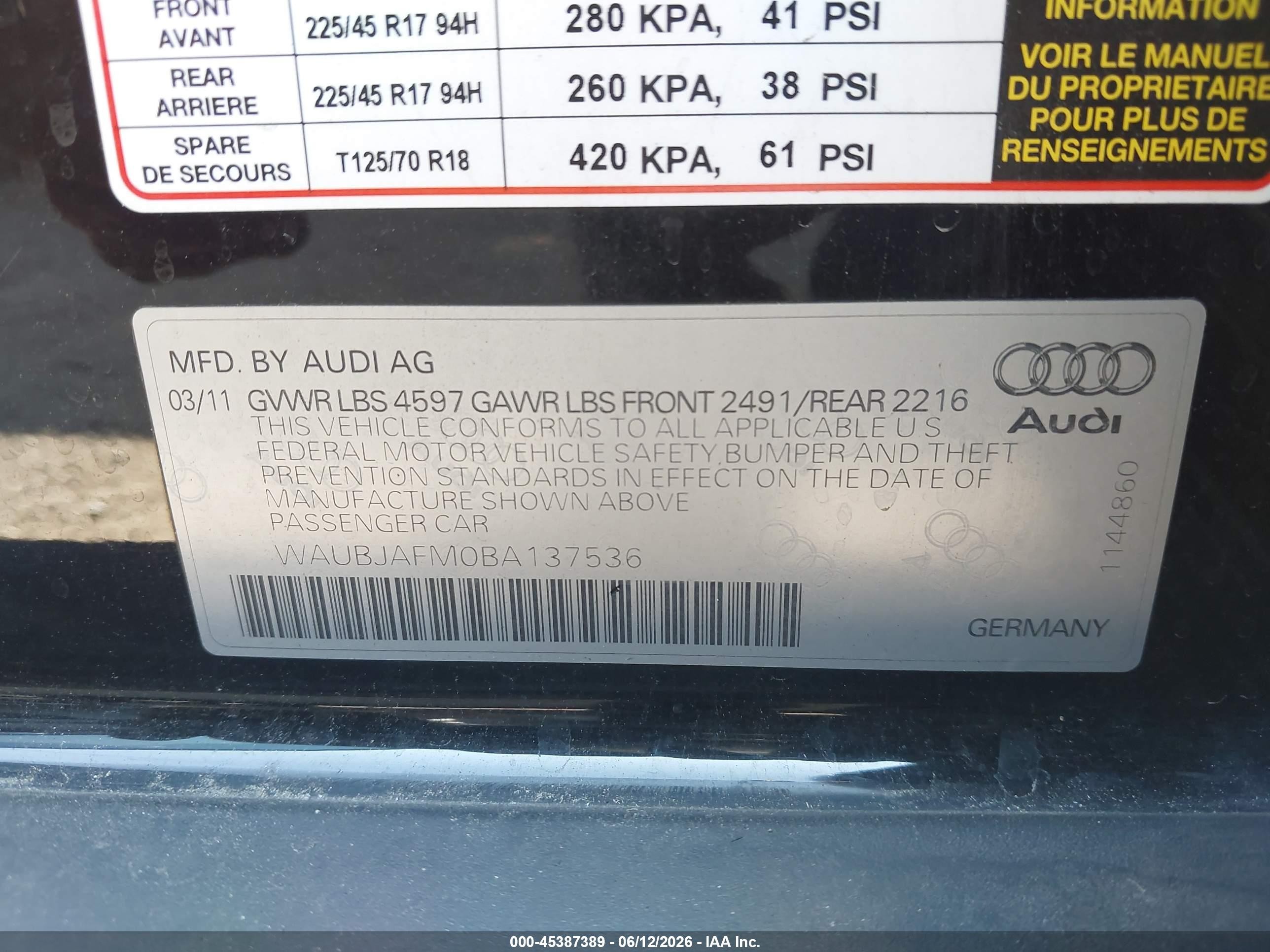 2011 Audi A3 2.0 Tdi Premium Black vin: WAUBJAFM0BA137536