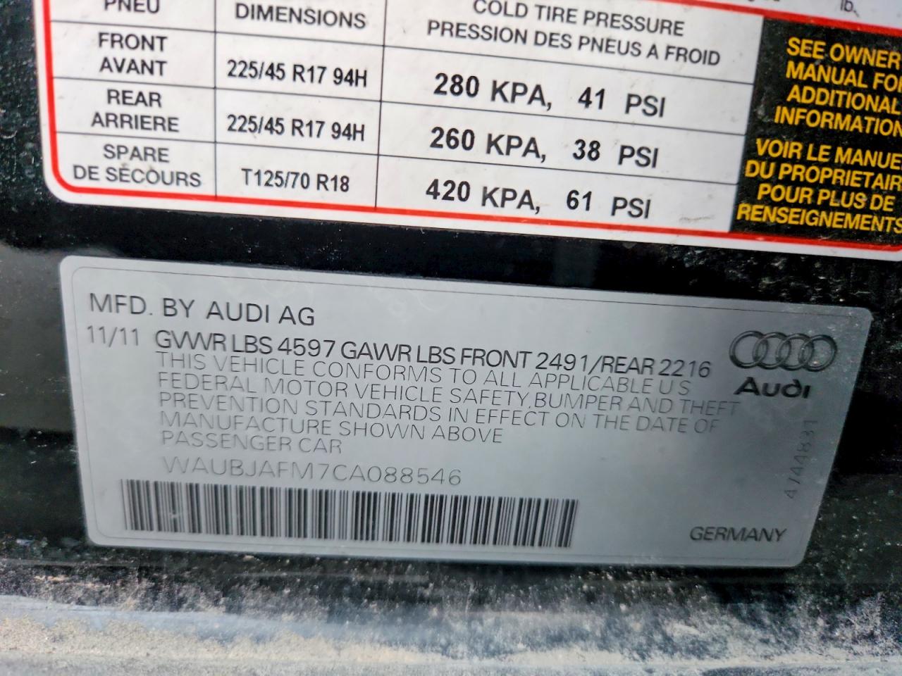 2012 Audi A3 Premium Black vin: WAUBJAFM7CA088546
