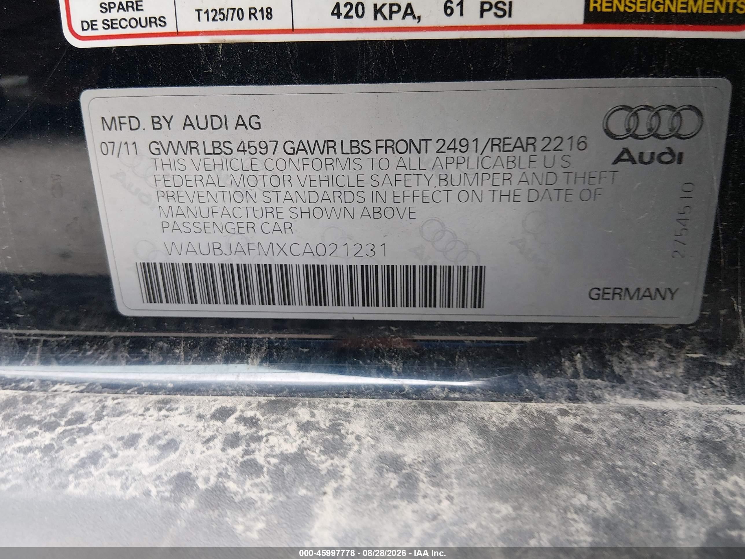 2012 Audi A3 2.0 Tdi Premium Dark Blue vin: WAUBJAFMXCA021231