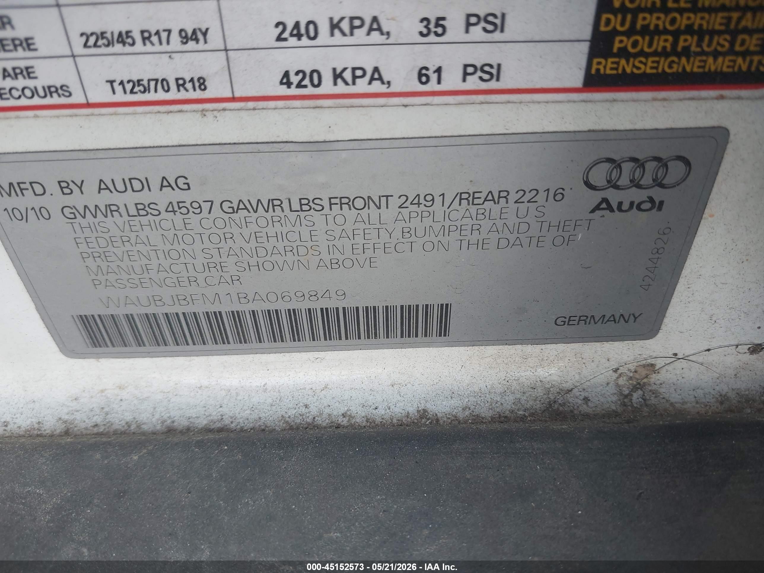 2011 Audi A3 2.0 Tdi Premium White vin: WAUBJBFM1BA069849