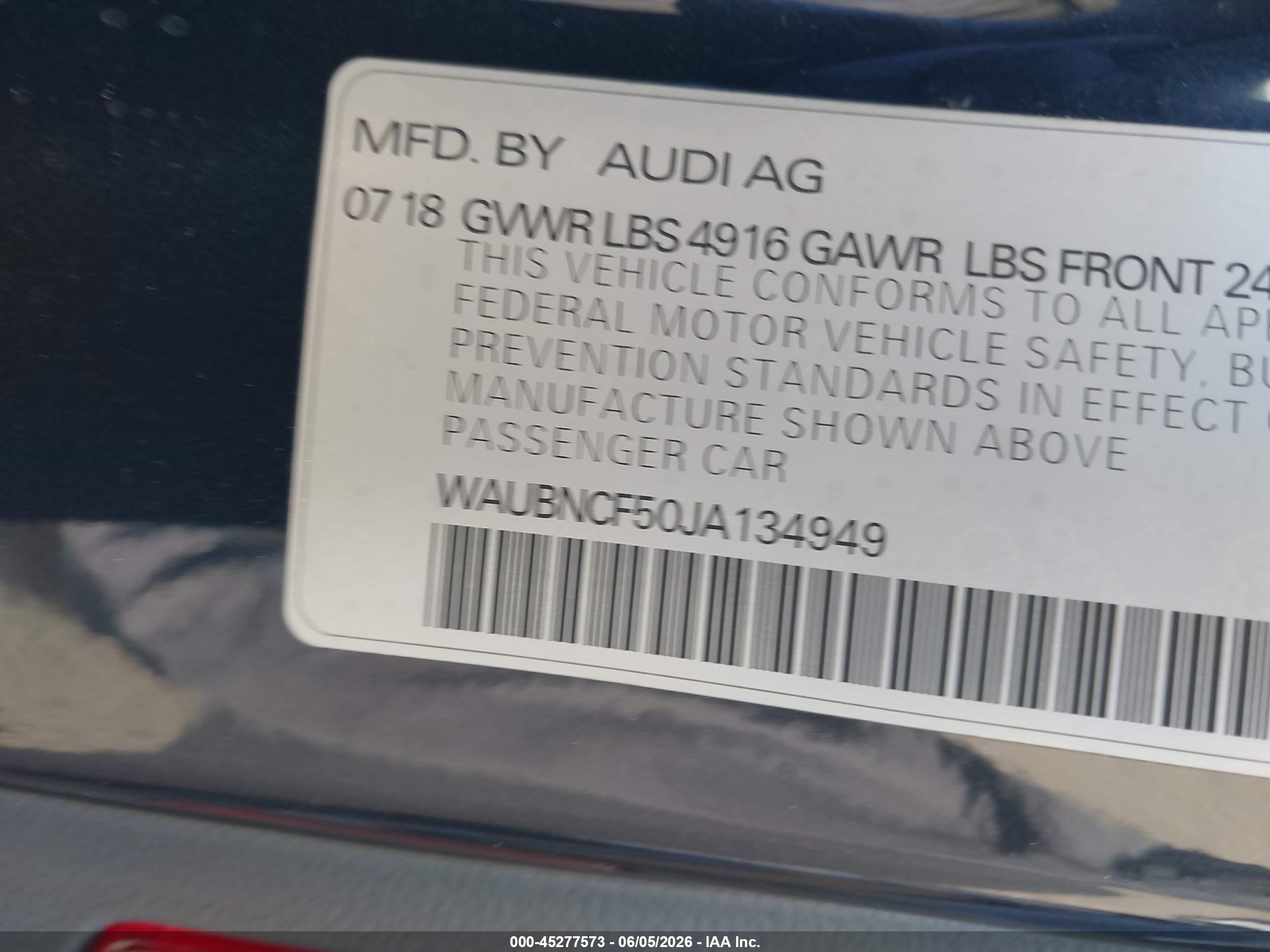 2018 Audi A5 2.0t Premium Black vin: WAUBNCF50JA134949