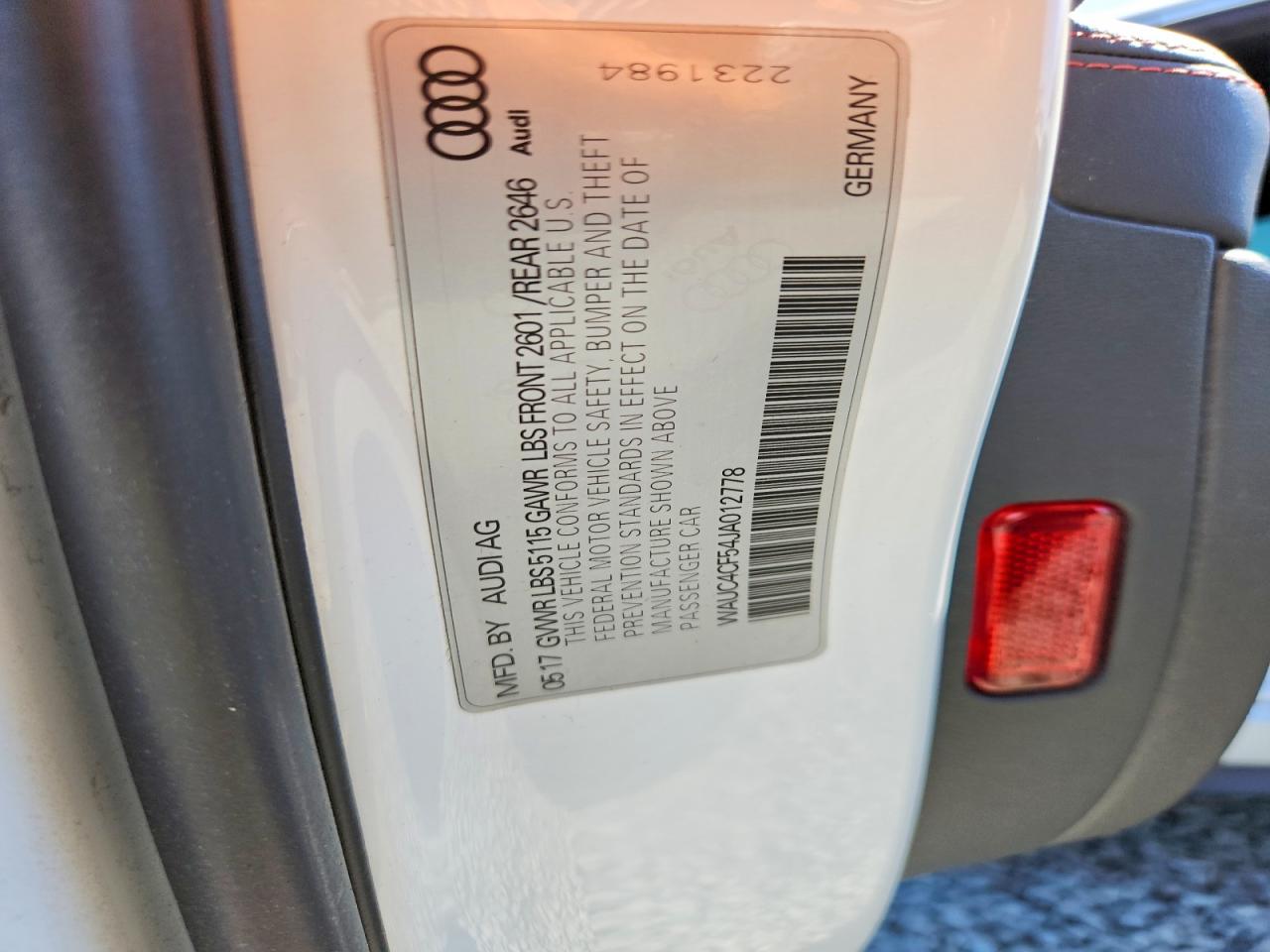 2018 Audi S5 Prestige White vin: WAUC4CF54JA012778