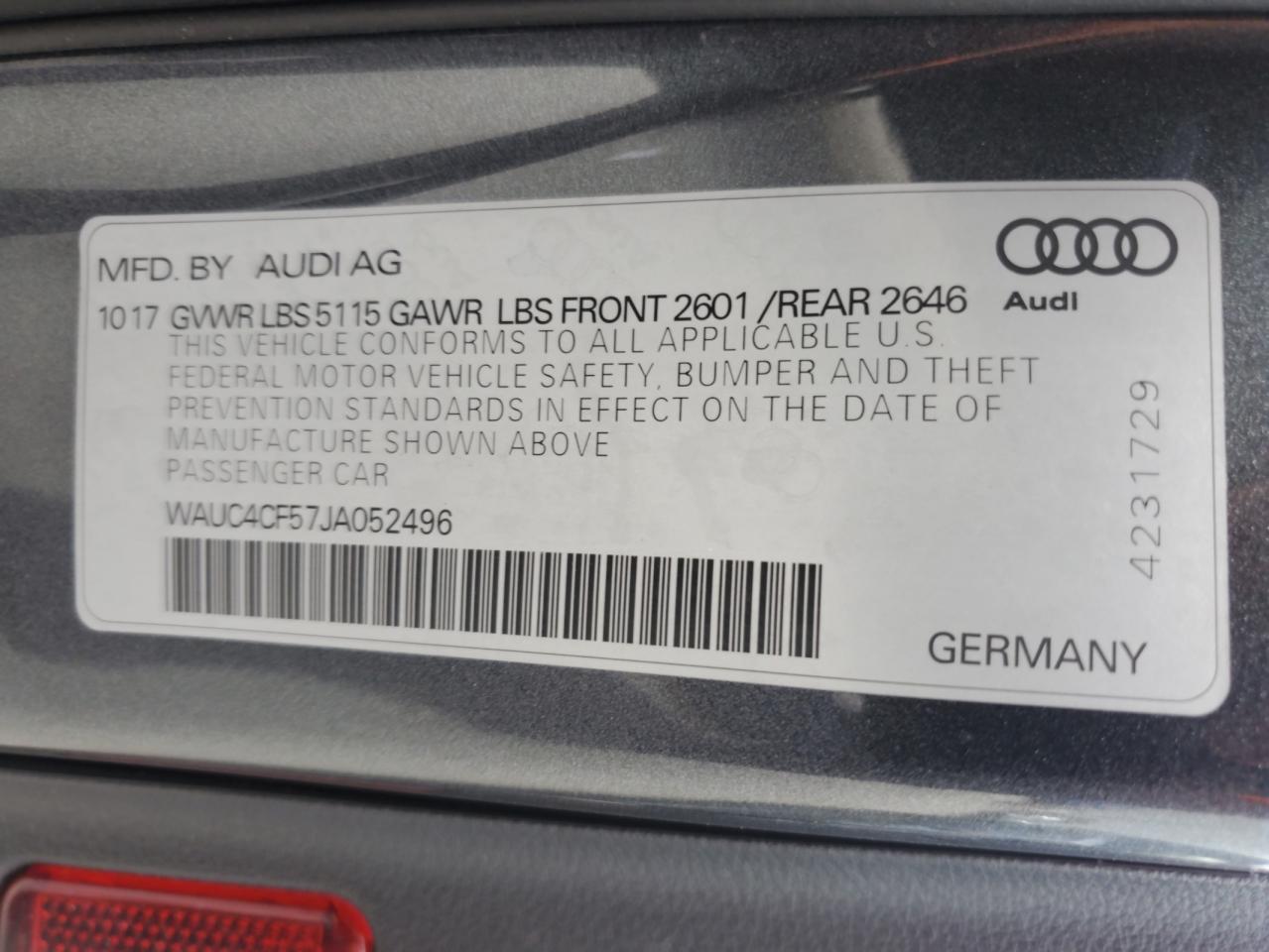 2018 Audi S5 Prestige Серый vin: WAUC4CF57JA052496