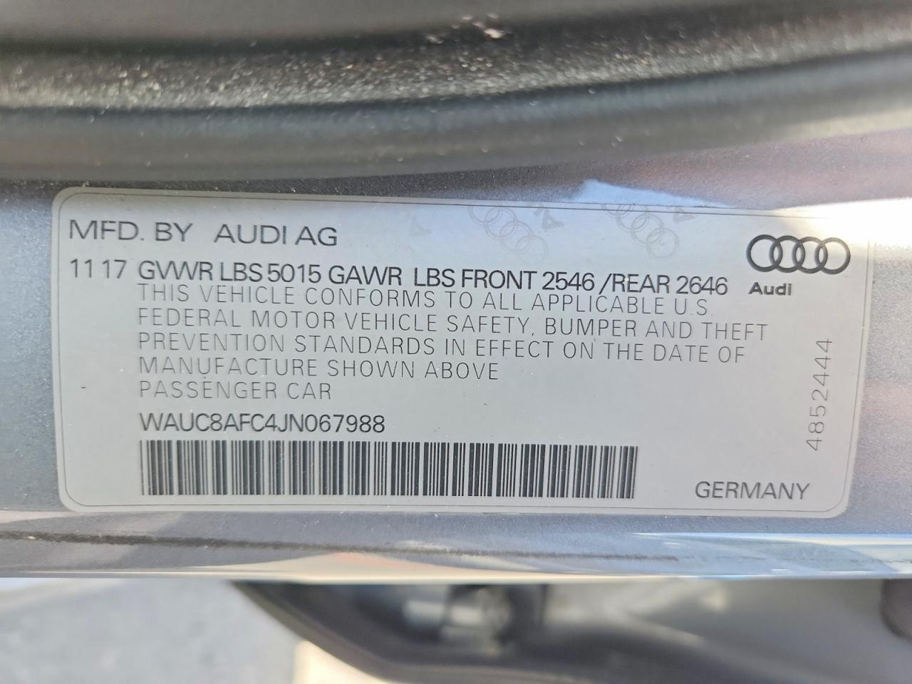 2018 Audi A6 Premium Silver vin: WAUC8AFC4JN067988