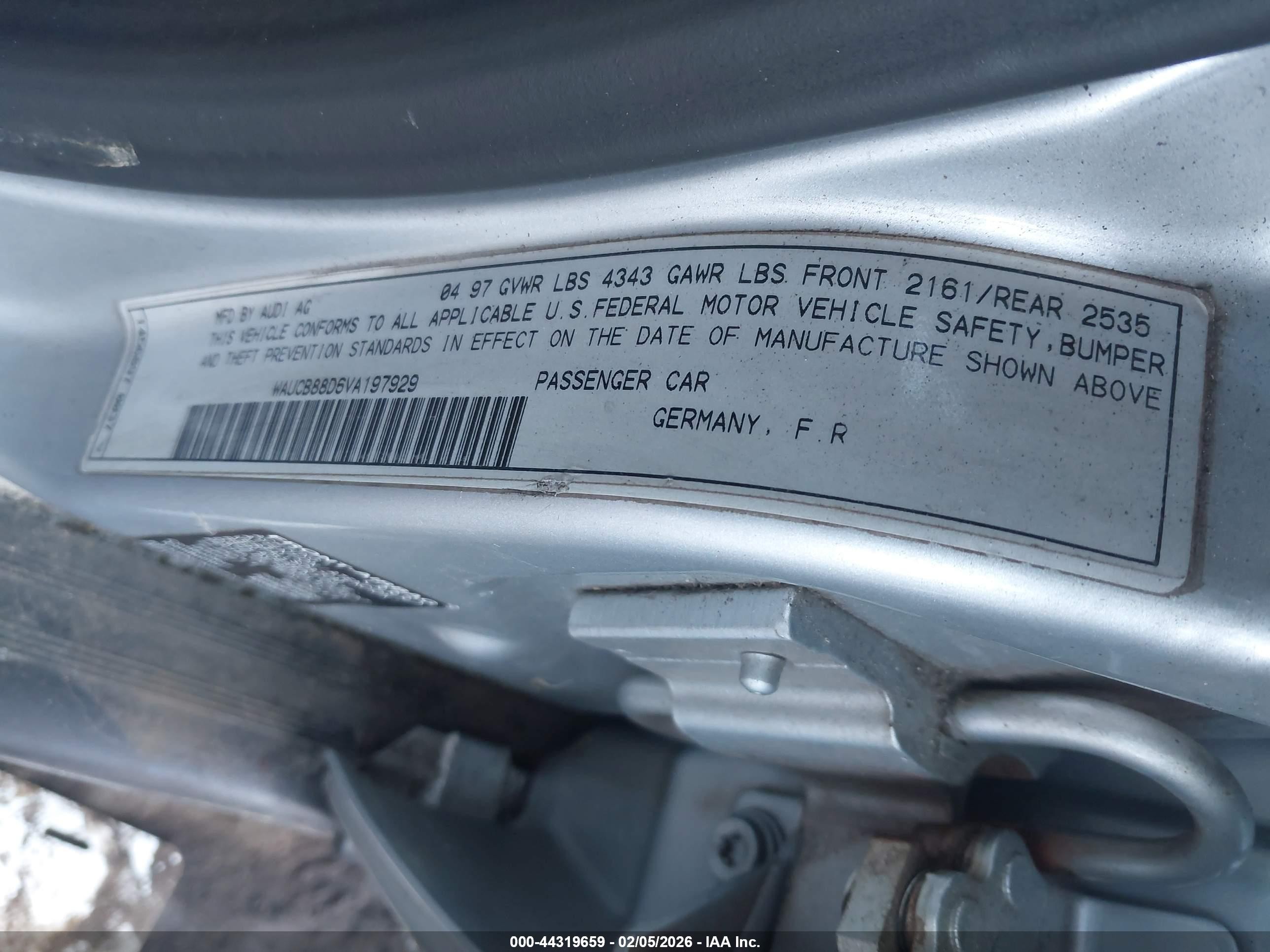 1997 Audi A4 1.8 T Silver vin: WAUCB88D6VA197929