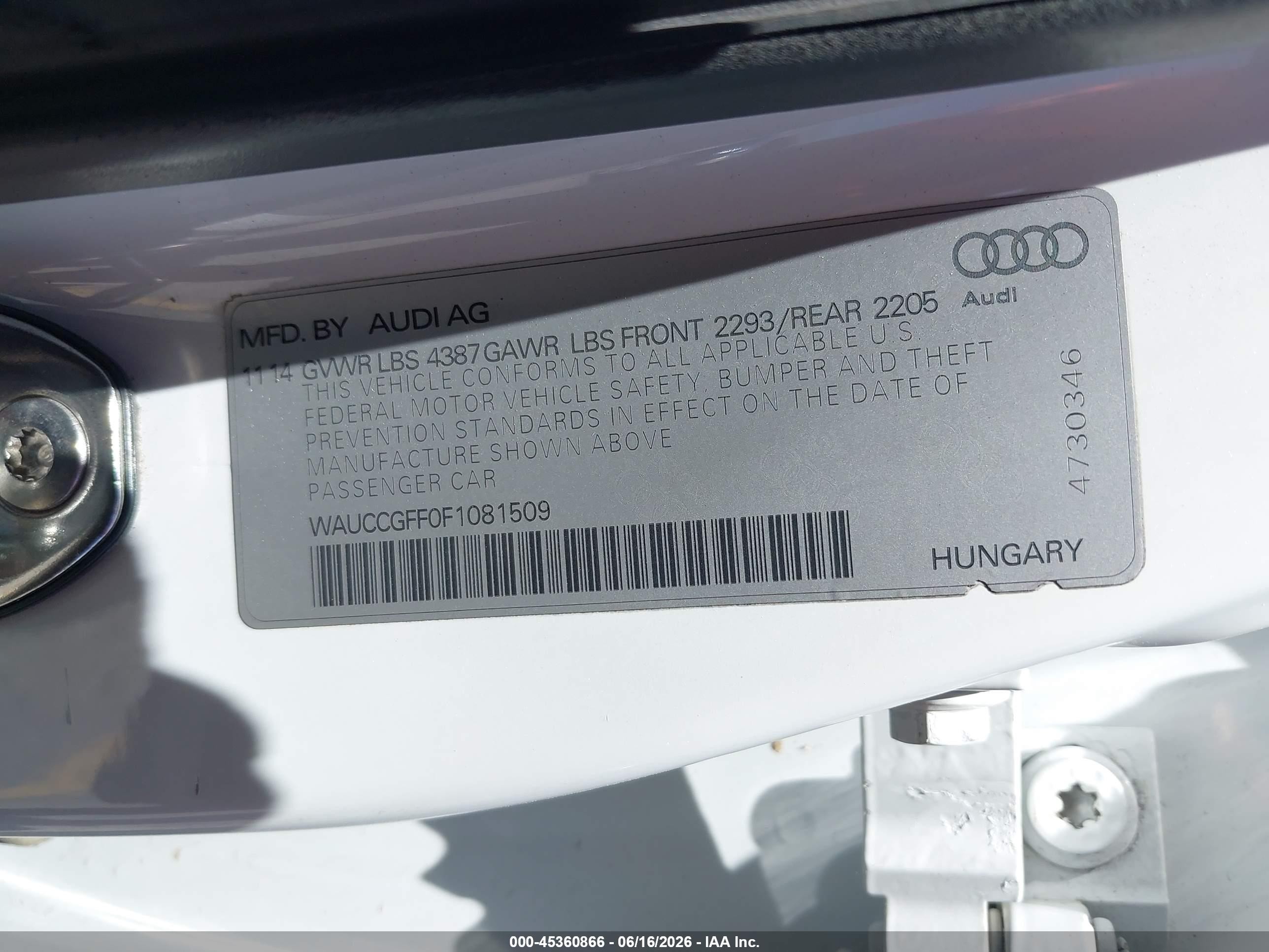 2015 Audi A3 1.8t Premium White vin: WAUCCGFF0F1081509