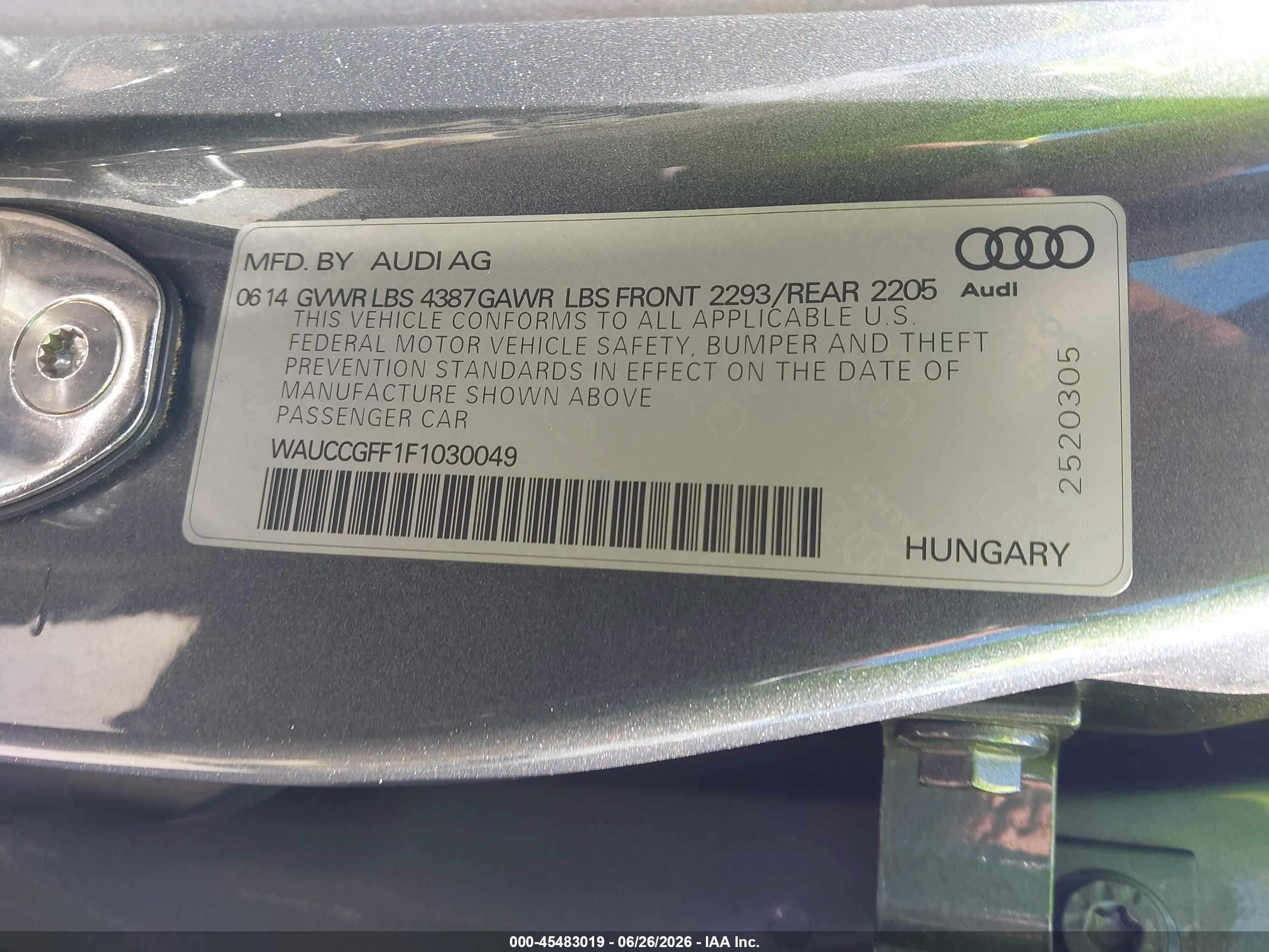 2015 Audi A3 1.8t Premium Gray vin: WAUCCGFF1F1030049