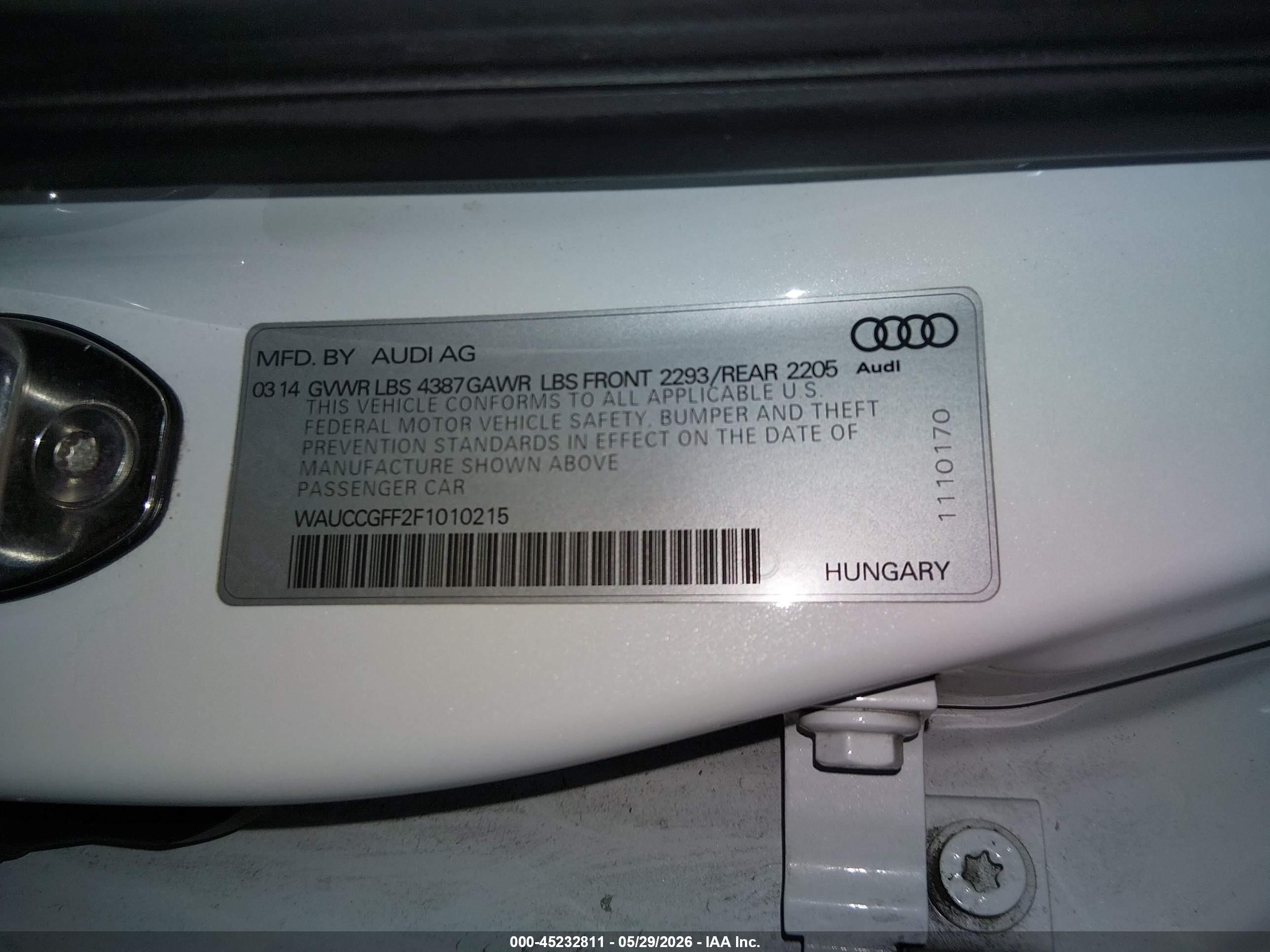 2015 Audi A3 1.8t Premium White vin: WAUCCGFF2F1010215