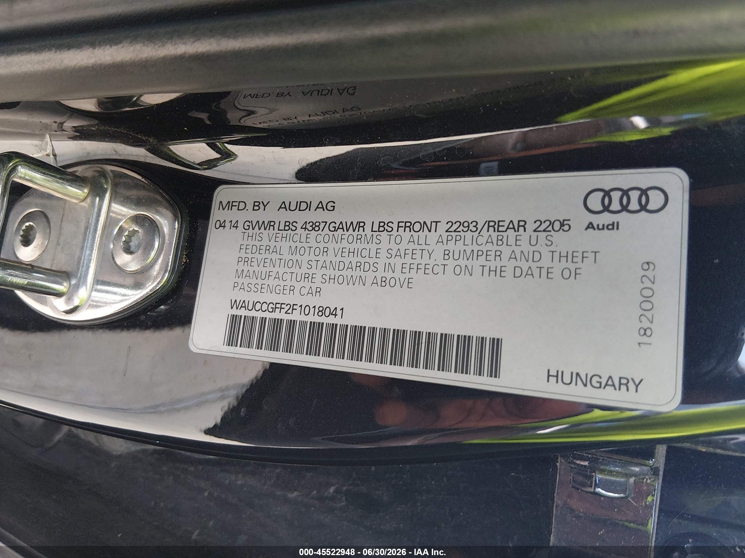 2015 Audi A3 1.8t Premium Black vin: WAUCCGFF2F1018041