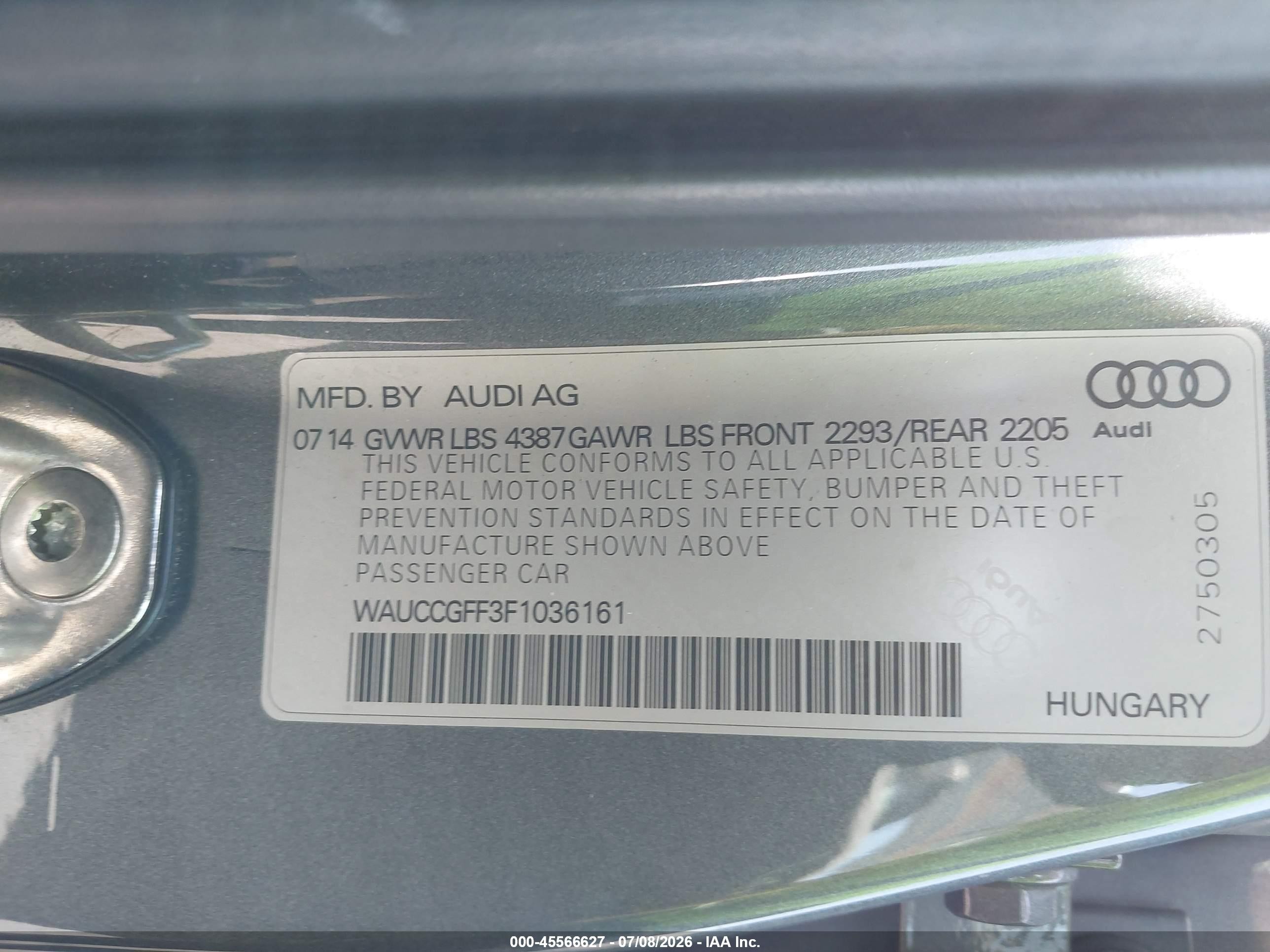 2015 Audi A3 1.8t Premium Gray vin: WAUCCGFF3F1036161