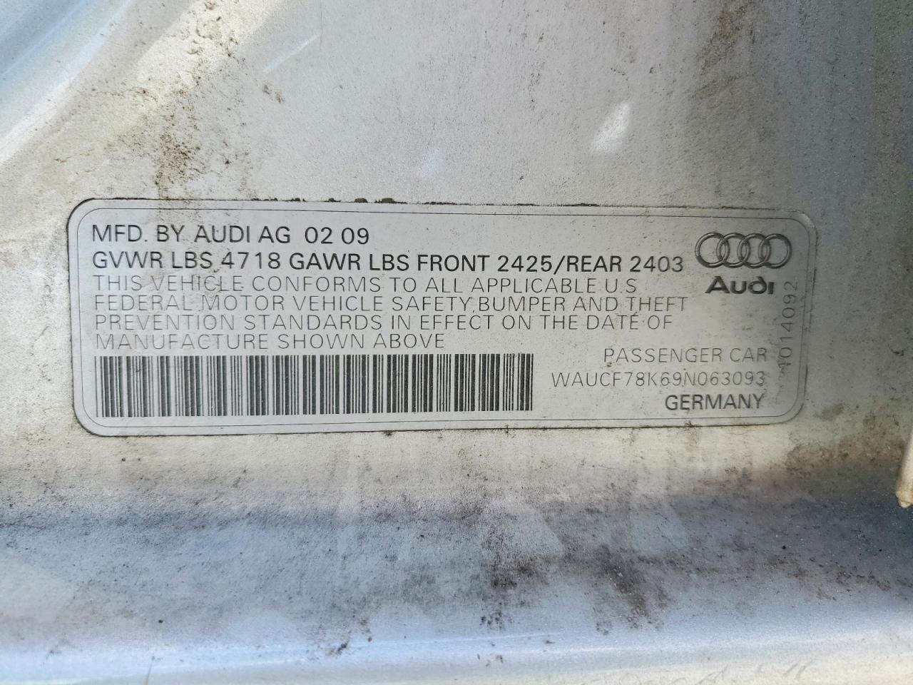 2009 Audi A4 Premium Silver vin: WAUCF78K69N063093
