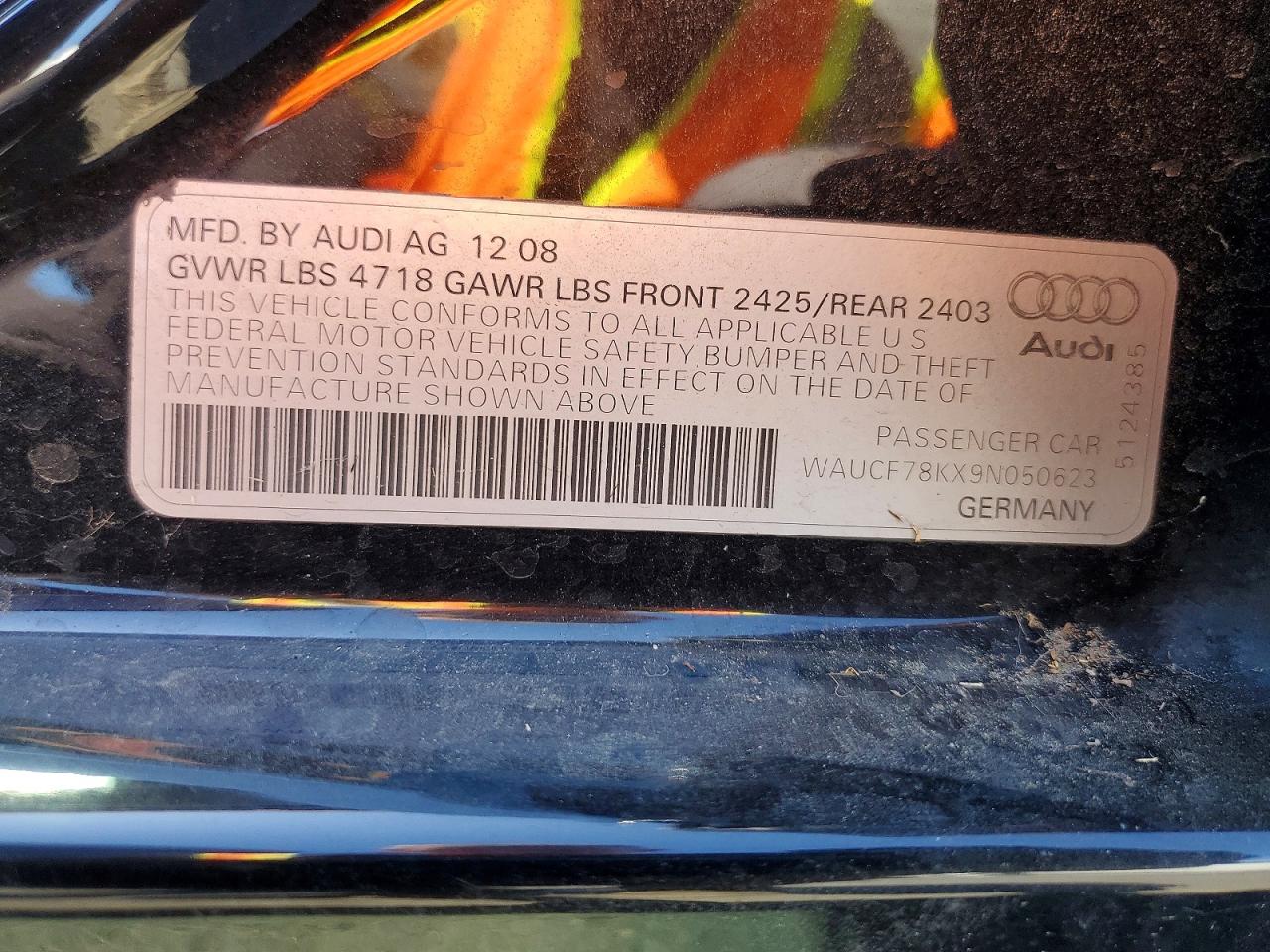 2009 Audi A4 Premium Black vin: WAUCF78KX9N050623
