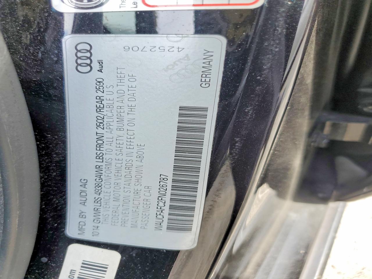 2015 Audi A6 Premium Black vin: WAUCFAFC2FN026787