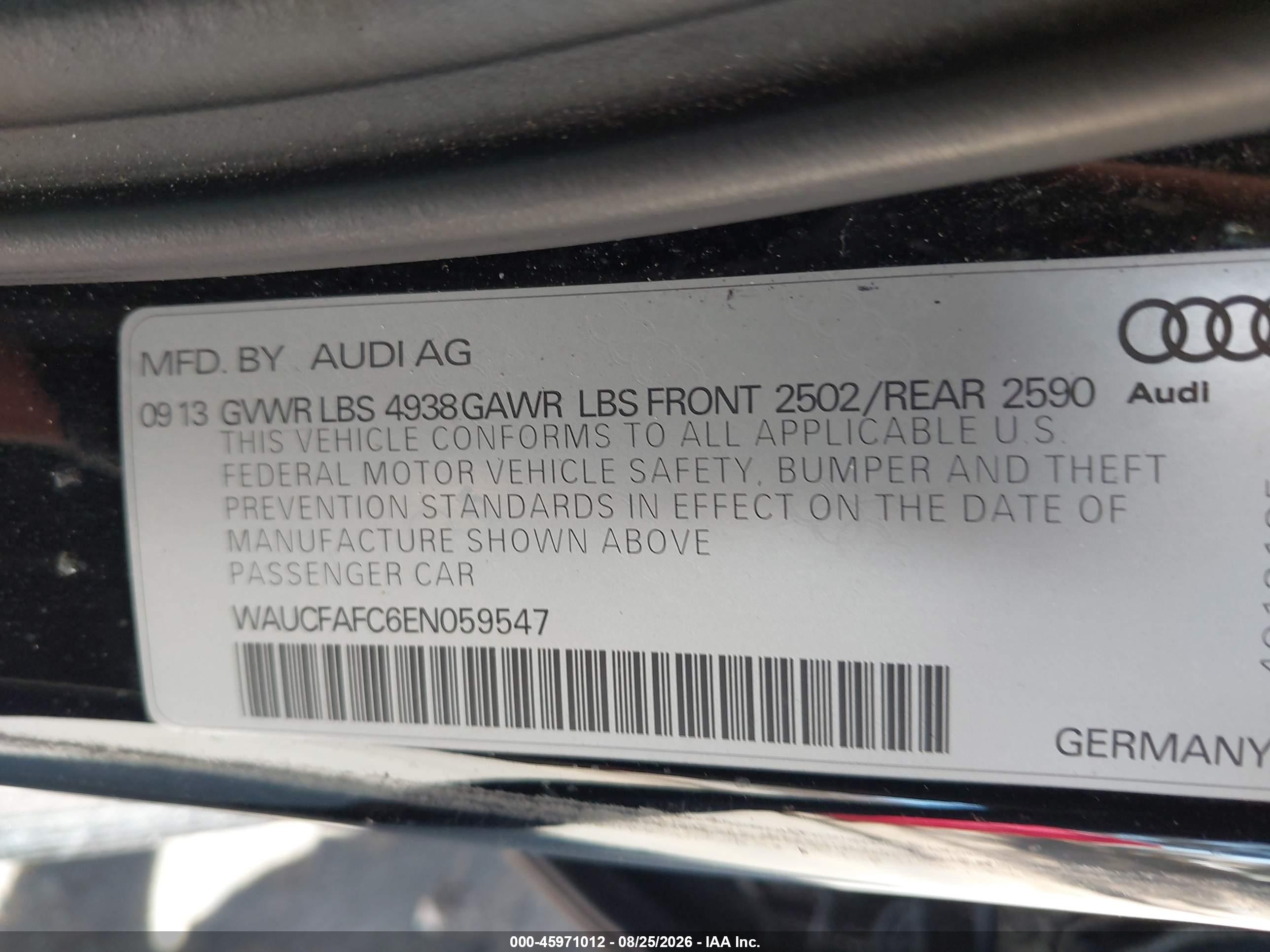 2014 Audi A6 2.0t Premium Black vin: WAUCFAFC6EN059547