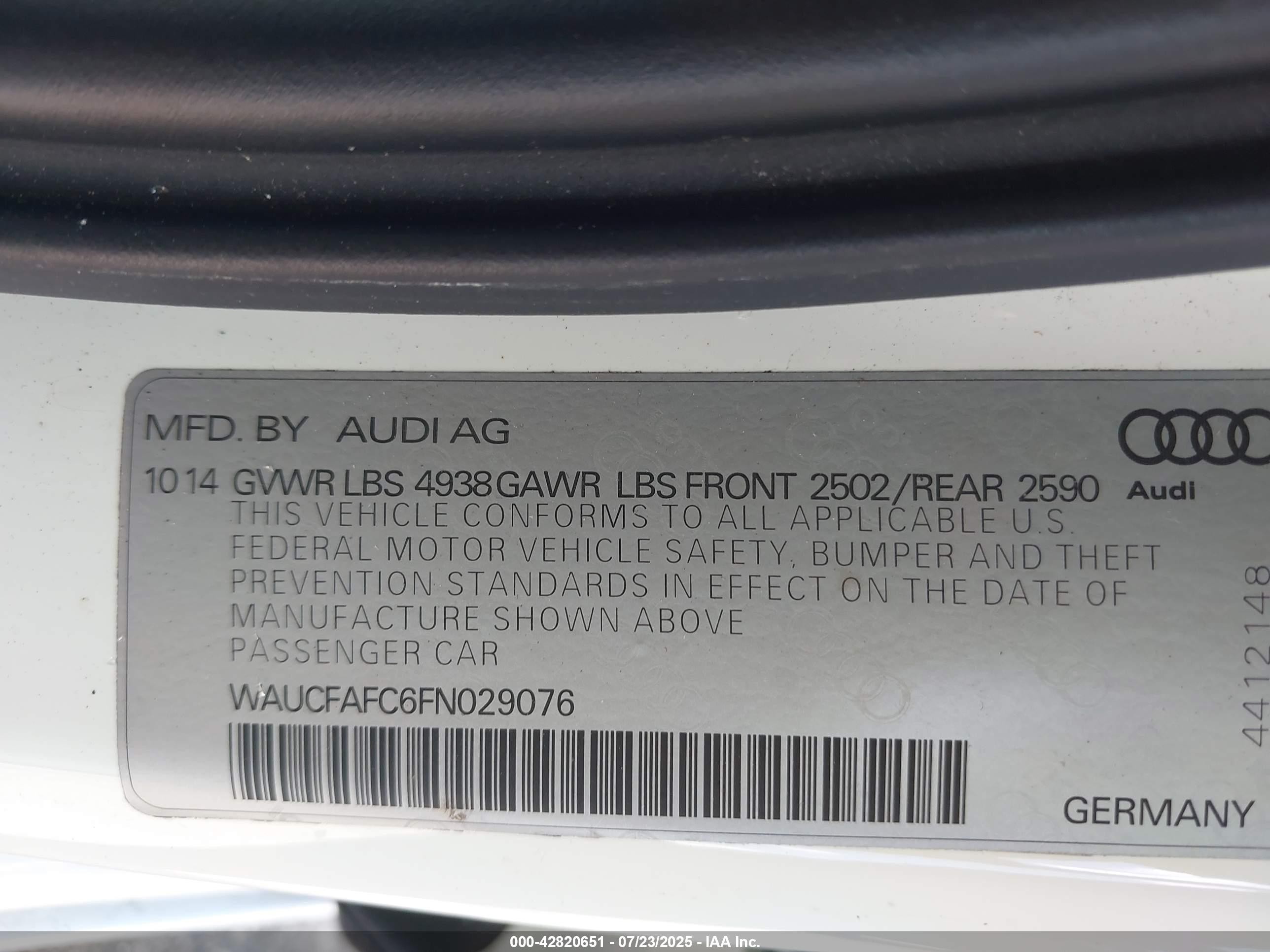 2015 Audi A6 2.0t Premium White vin: WAUCFAFC6FN029076
