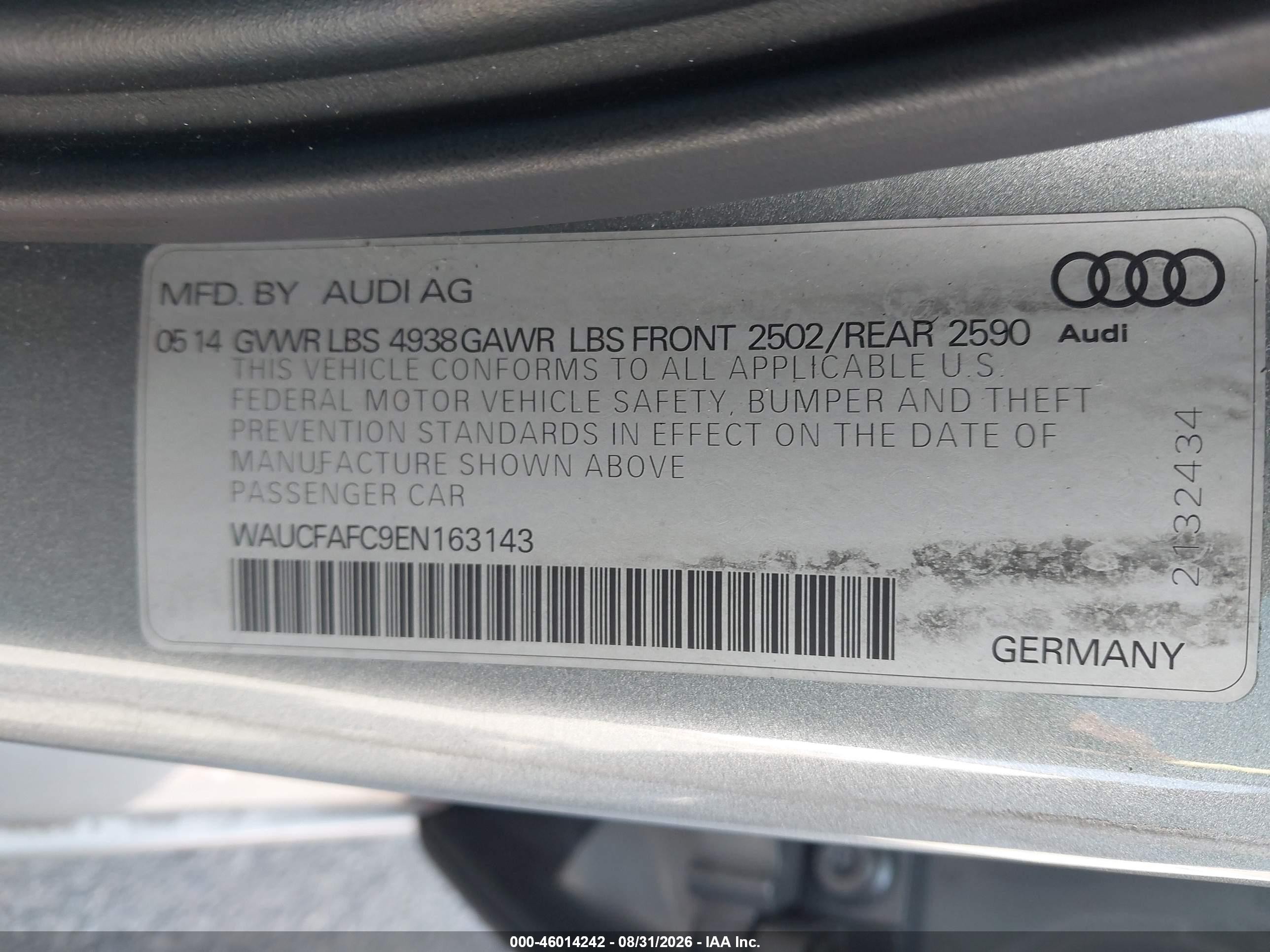 2014 Audi A6 2.0t Premium Silver vin: WAUCFAFC9EN163143