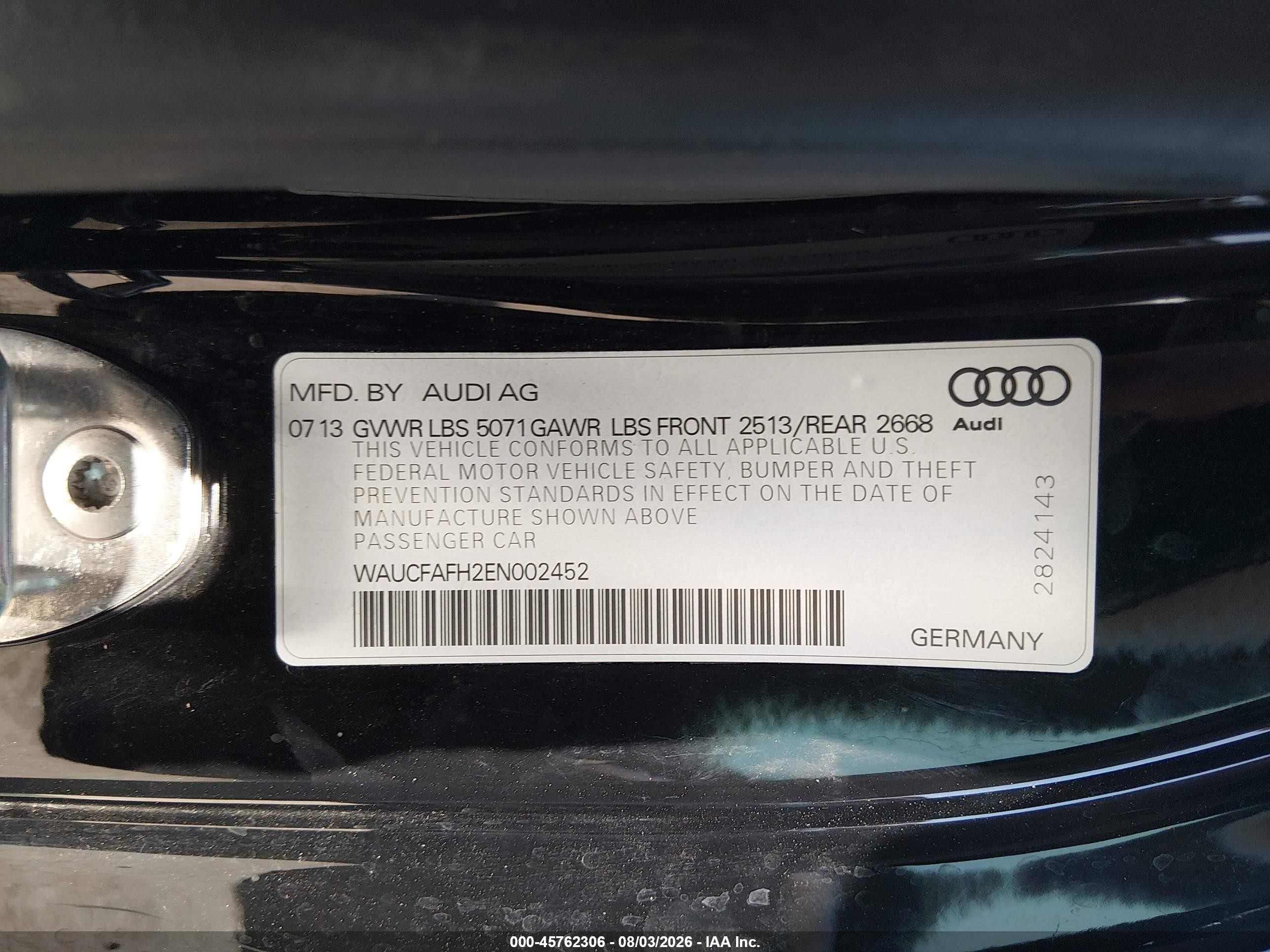 2014 Audi A5 2.0t Premium Black vin: WAUCFAFH2EN002452