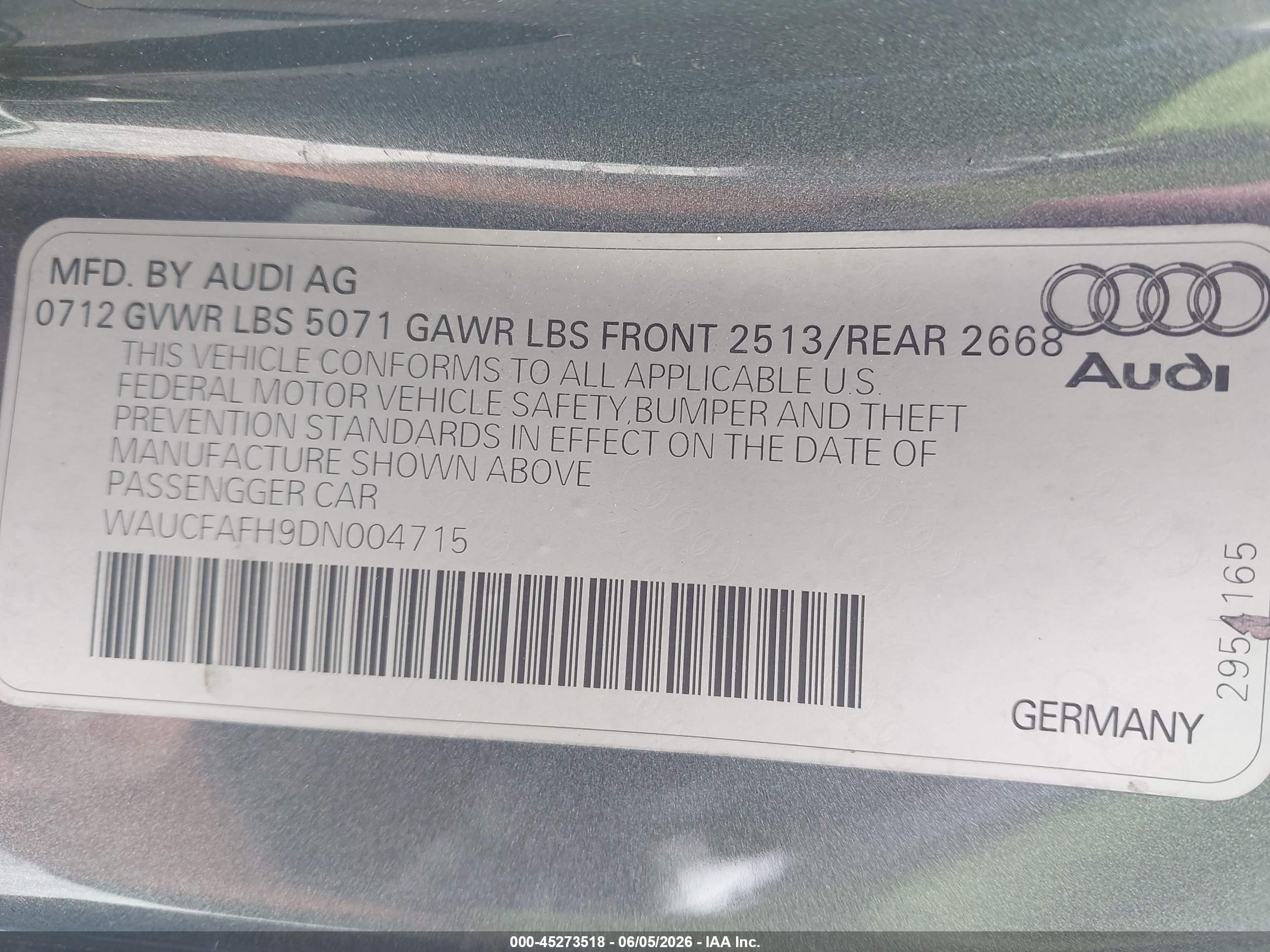 2013 Audi A5 2.0t Premium Gray vin: WAUCFAFH9DN004715