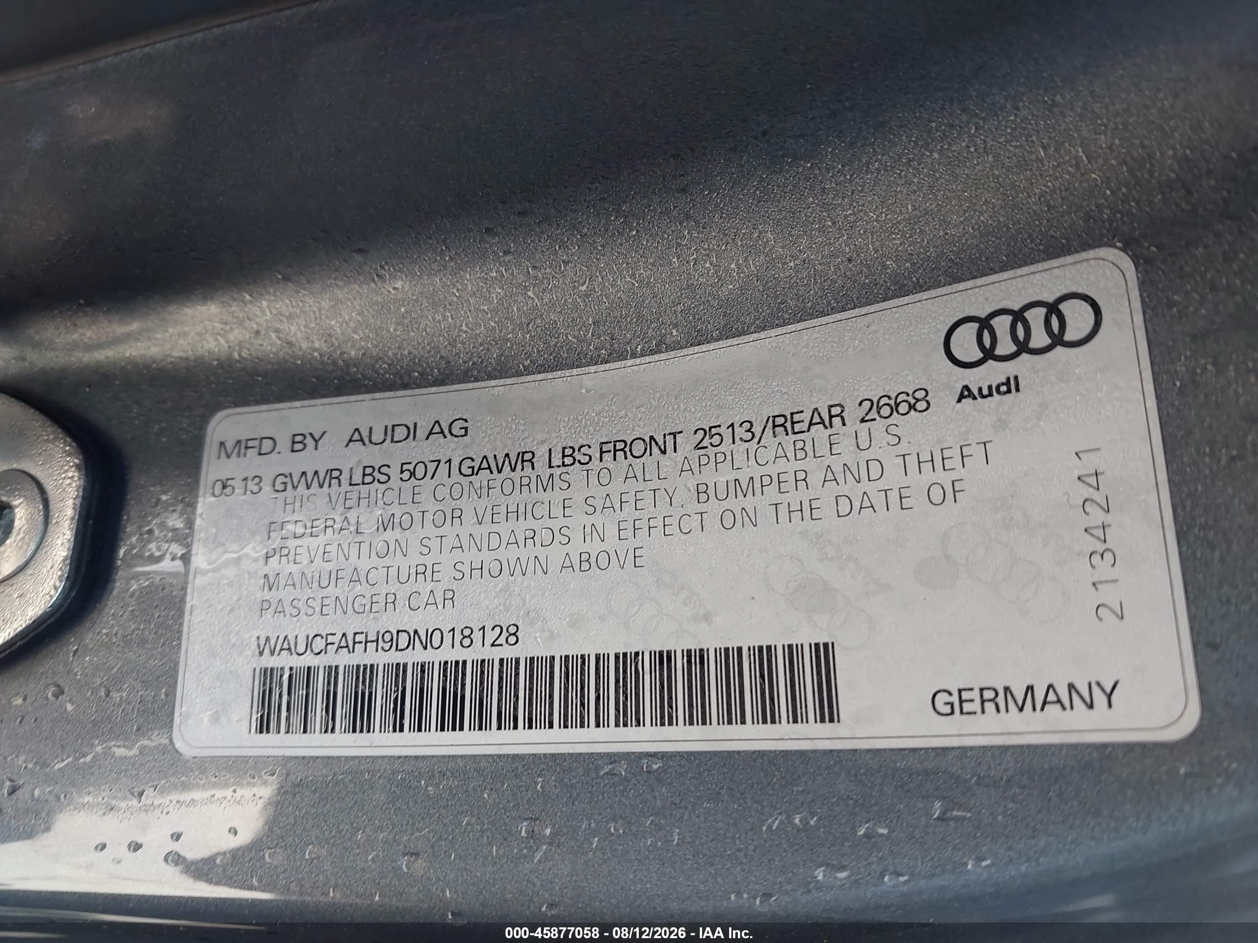 2013 Audi A5 2.0t Premium Gray vin: WAUCFAFH9DN018128