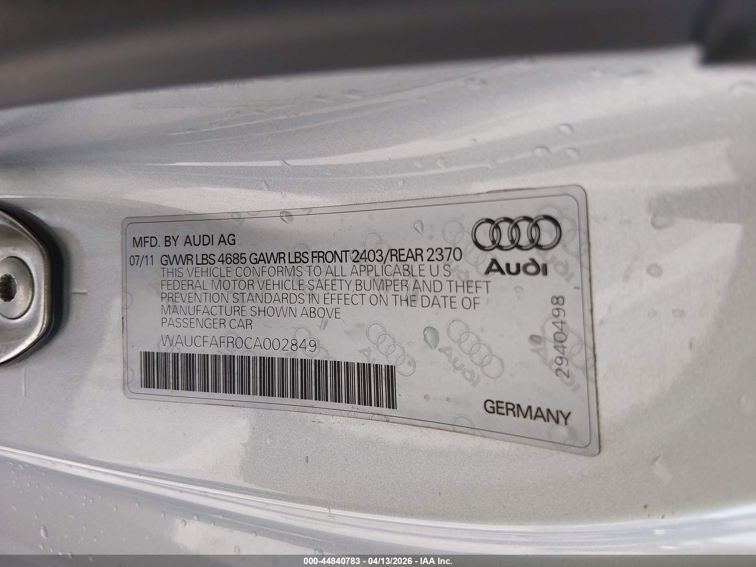 2012 Audi A5 2.0t Premium Silver vin: WAUCFAFR0CA002849