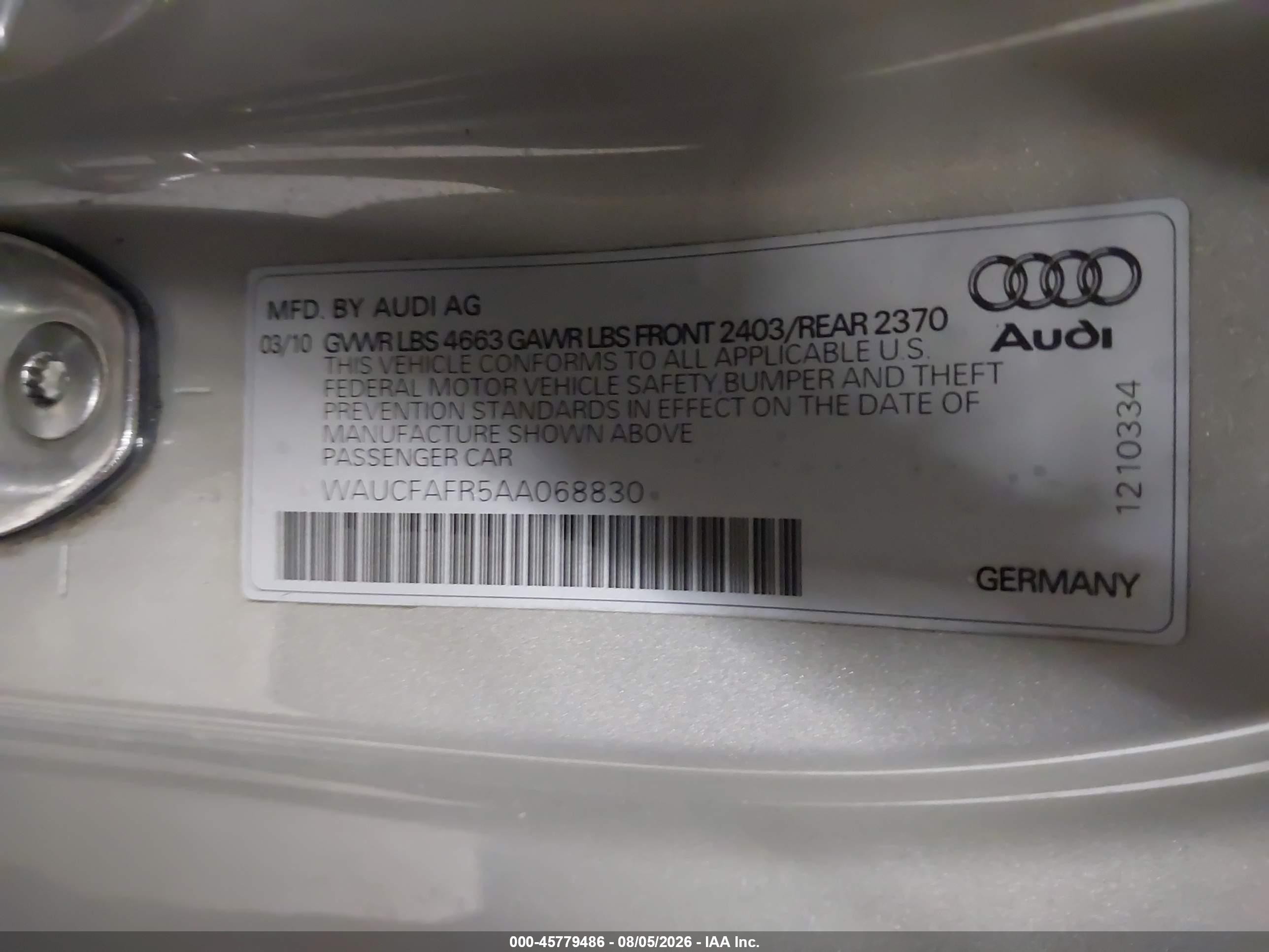 2010 Audi A5 2.0t Premium Black vin: WAUCFAFR5AA068830