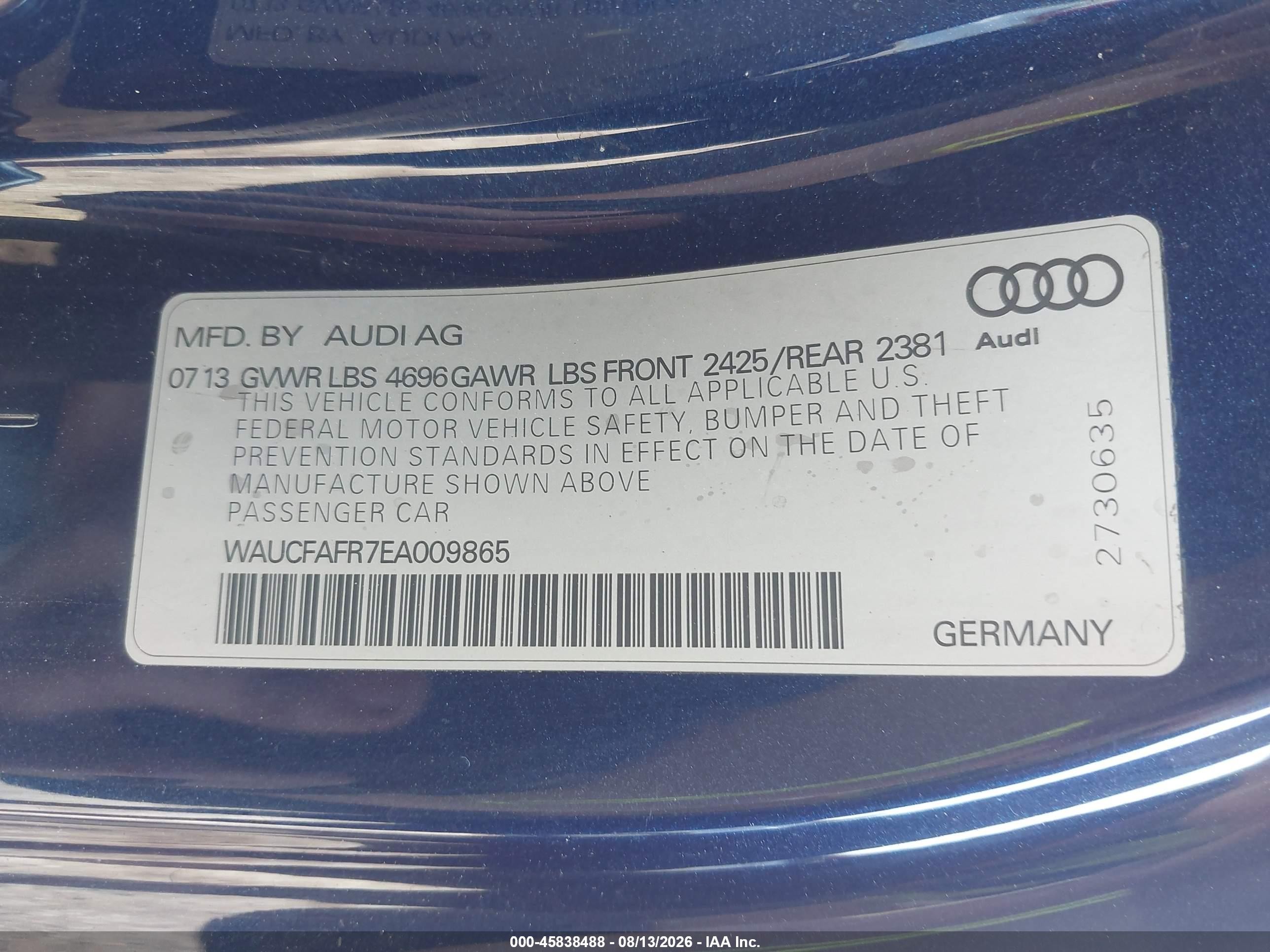 2014 Audi A5 2.0t Premium Blue vin: WAUCFAFR7EA009865