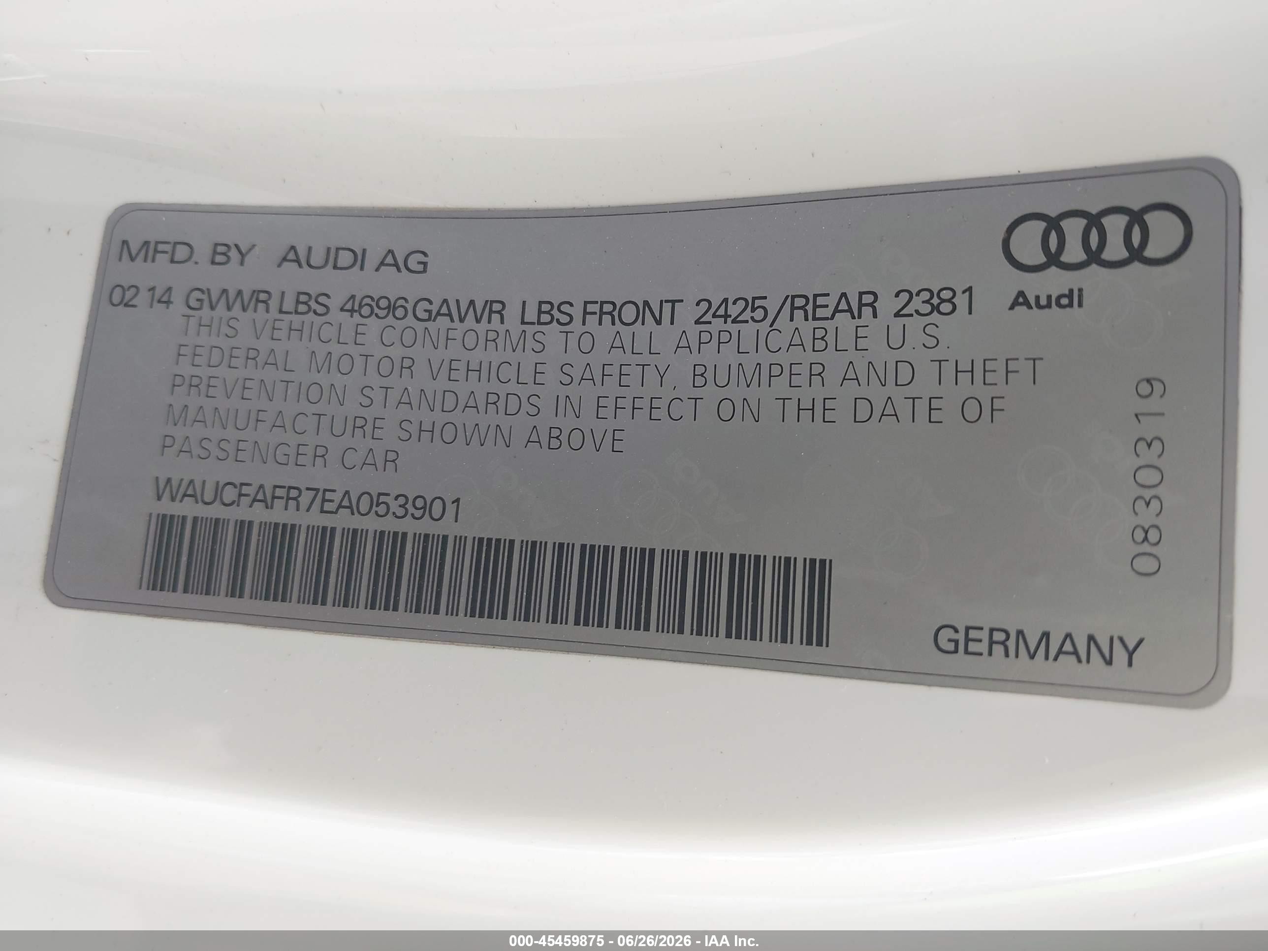 2014 Audi A5 2.0t Premium White vin: WAUCFAFR7EA053901
