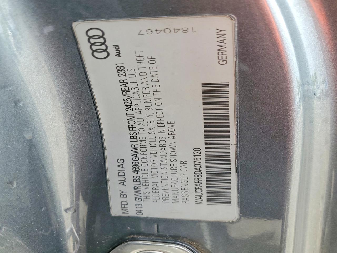 2013 Audi A5 Premium Charcoal vin: WAUCFAFR8DA076120